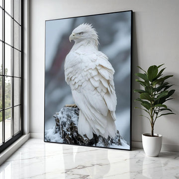 Majestic White Eagle Canvas, Snowy Mountain Bird Wall Art, Wildlife Nature Canvas, Raptor Feather Detail, Home Gift Art, Home Decor, Print
