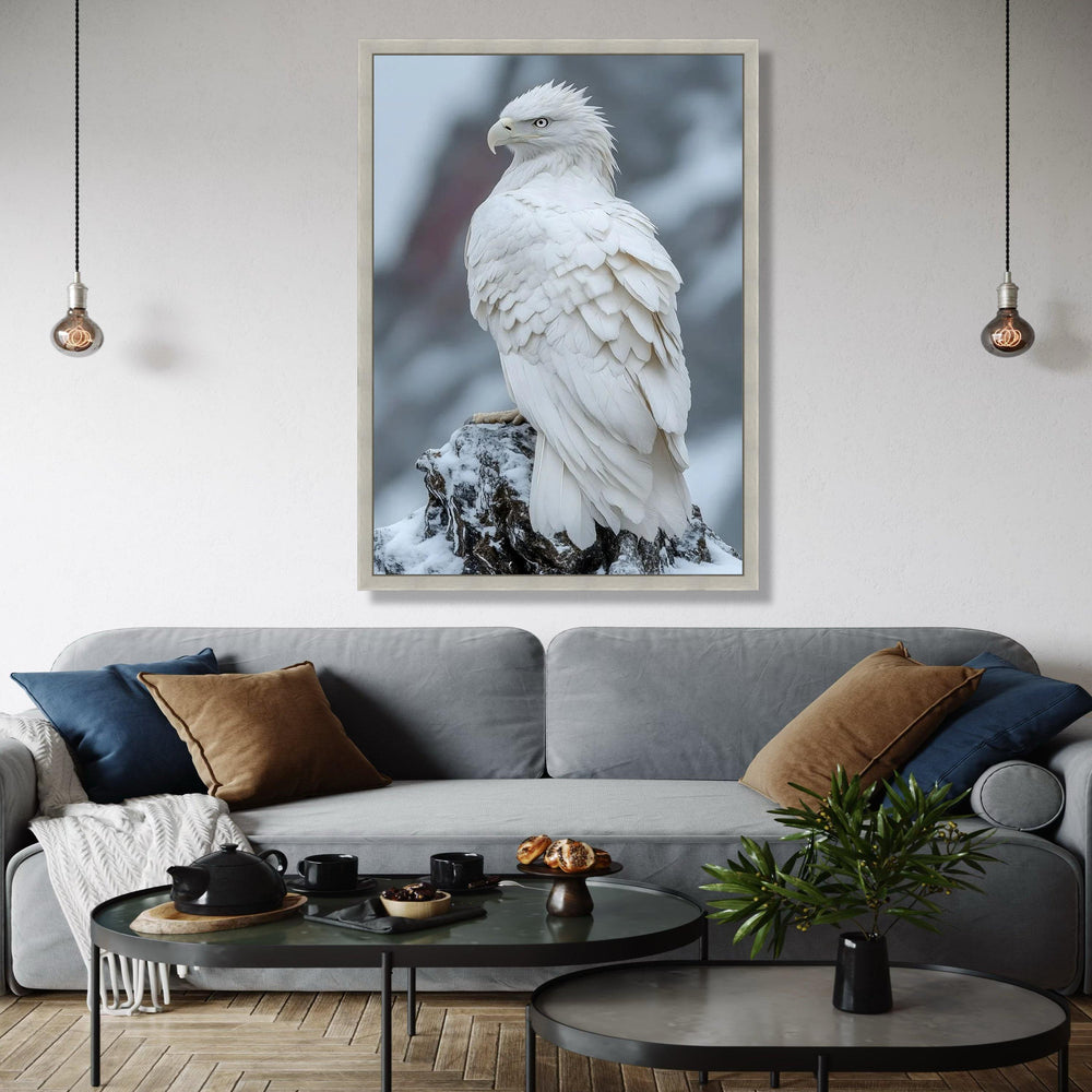Majestic White Eagle Canvas, Snowy Mountain Bird Wall Art, Wildlife Nature Canvas, Raptor Feather Detail, Home Gift Art, Home Decor, Print