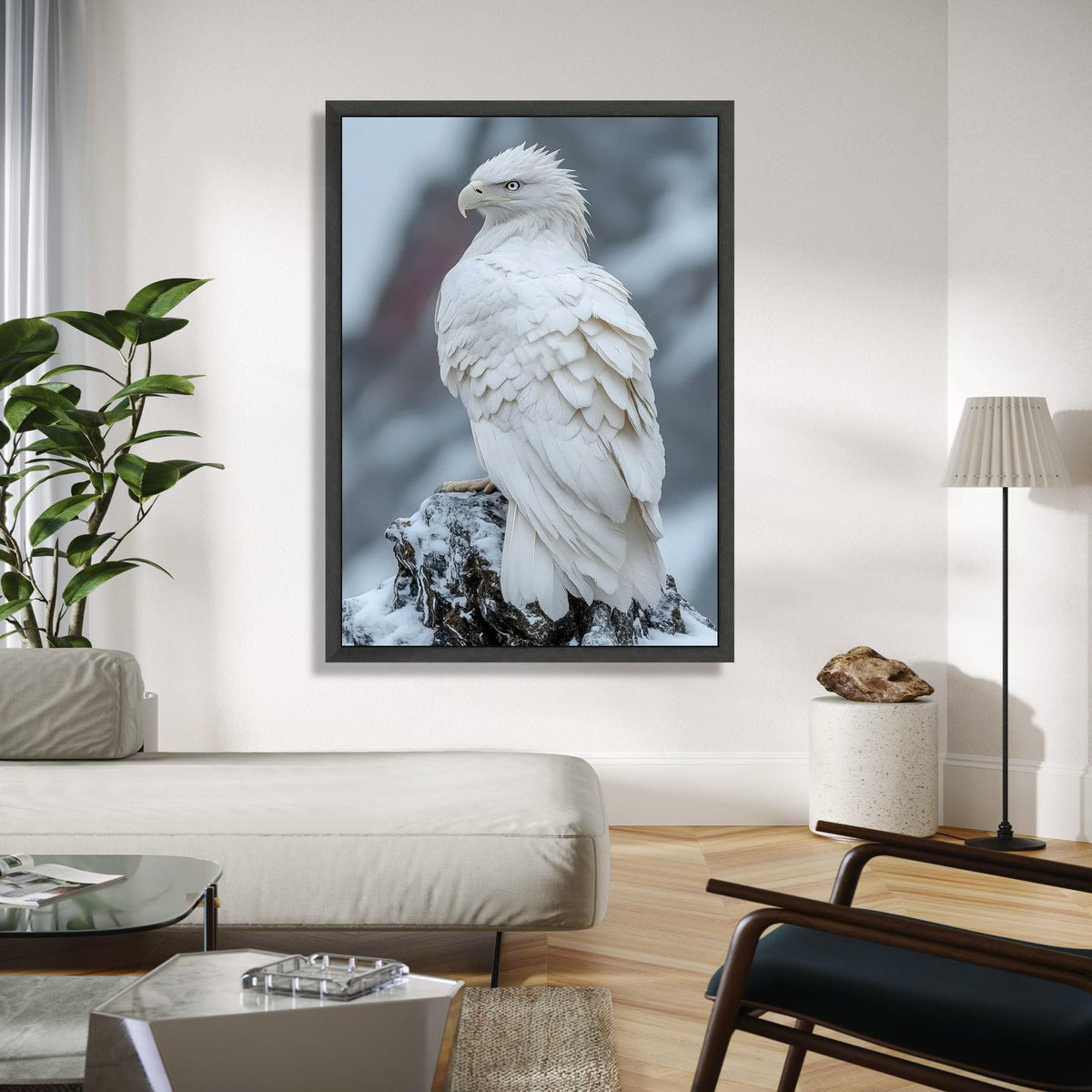 Majestic White Eagle Canvas, Snowy Mountain Bird Wall Art, Wildlife Nature Canvas, Raptor Feather Detail, Home Gift Art, Home Decor, Print