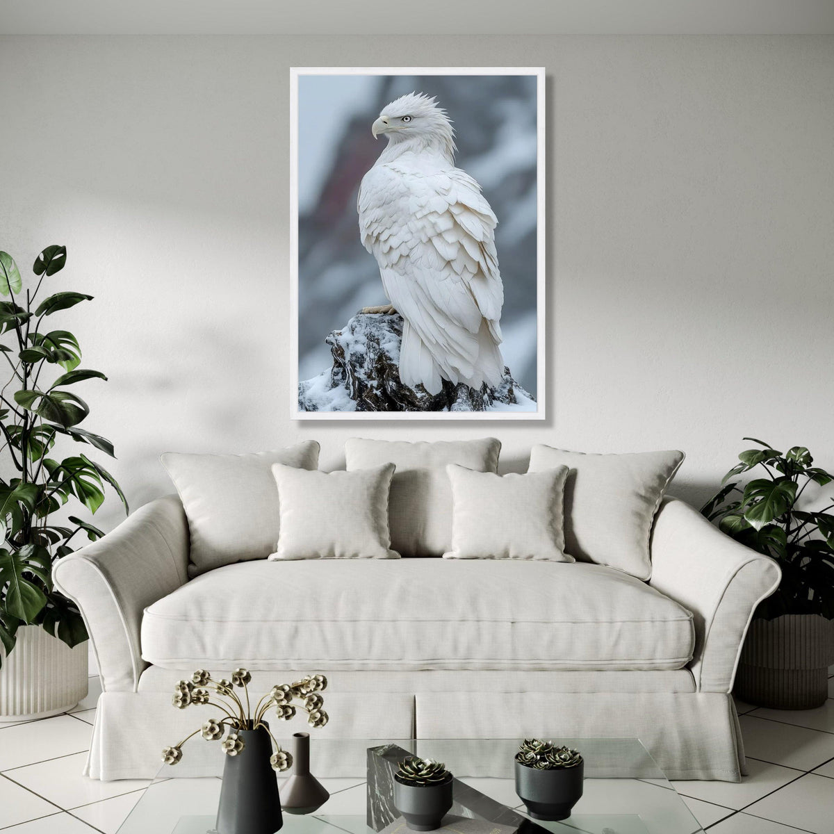 Majestic White Eagle Canvas, Snowy Mountain Bird Wall Art, Wildlife Nature Canvas, Raptor Feather Detail, Home Gift Art, Home Decor, Print