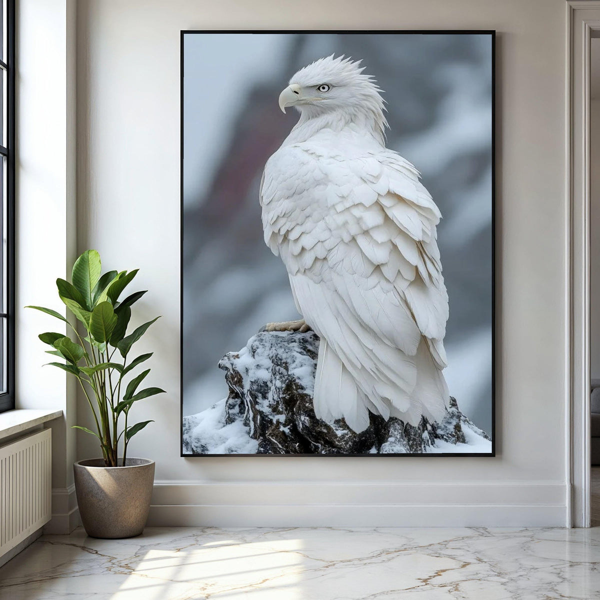 Majestic White Eagle Canvas, Snowy Mountain Bird Wall Art, Wildlife Nature Canvas, Raptor Feather Detail, Home Gift Art, Home Decor, Print