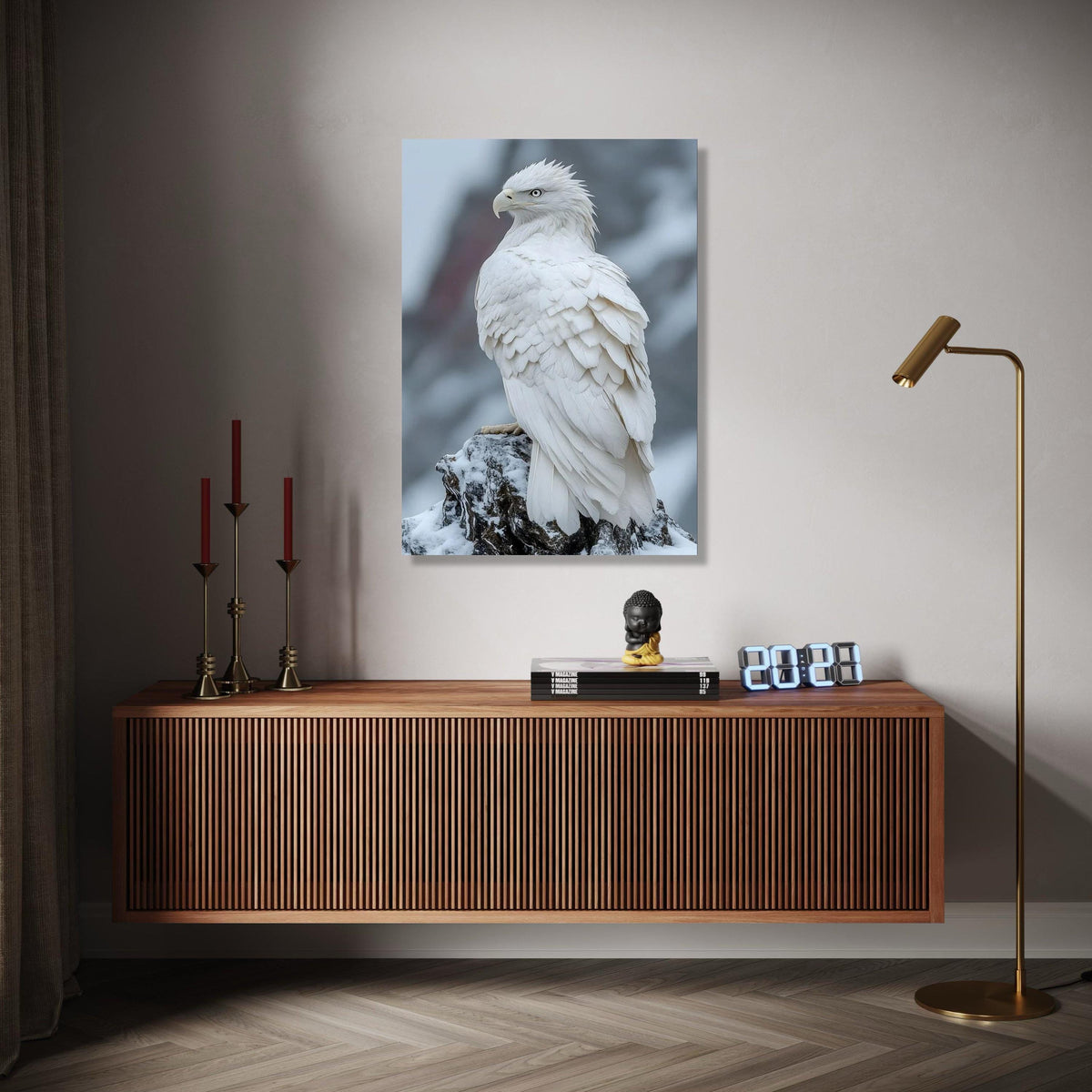 Majestic White Eagle Canvas, Snowy Mountain Bird Wall Art, Wildlife Nature Canvas, Raptor Feather Detail, Home Gift Art, Home Decor, Print