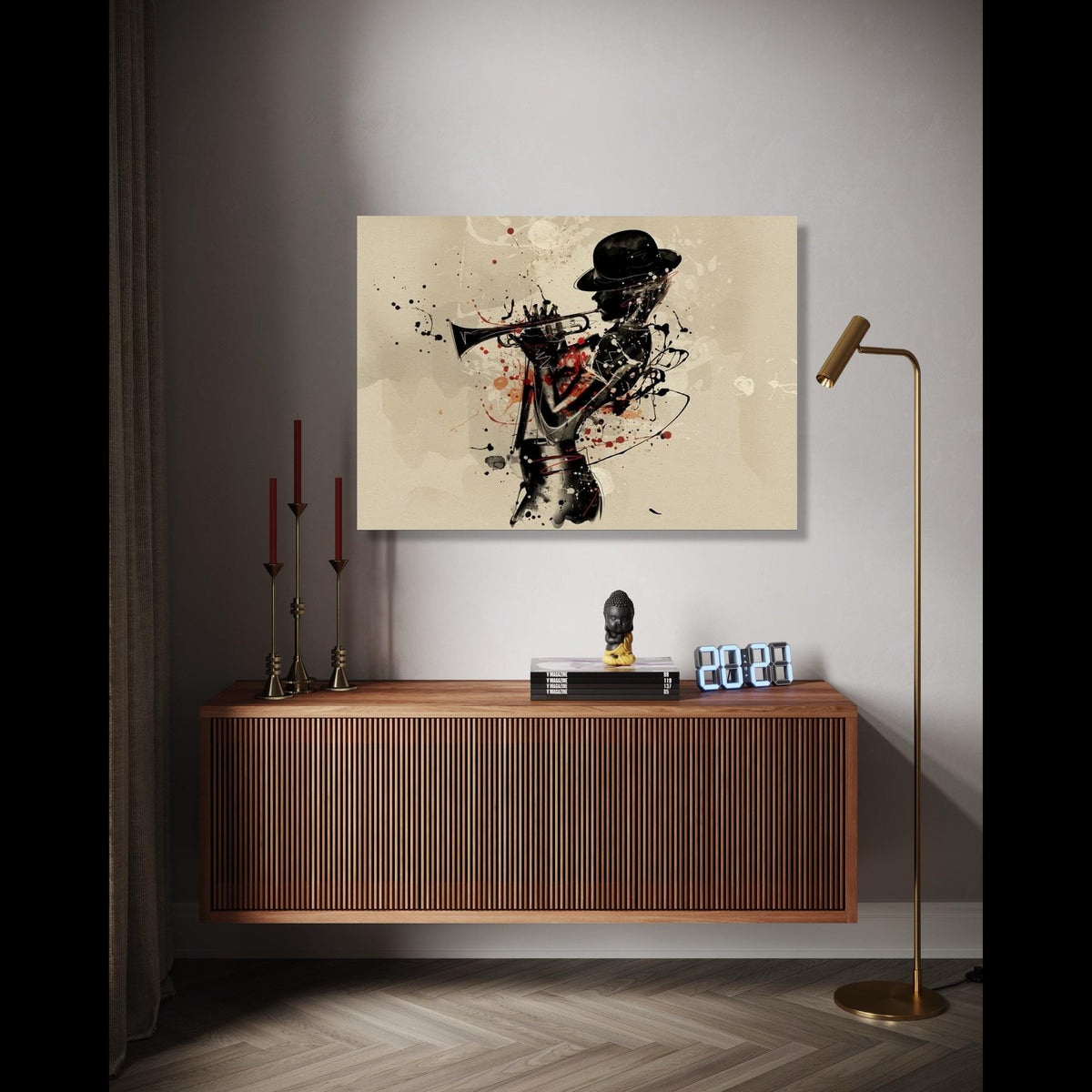 Jazz Musician Silhouette Canvas, Abstract Trumpet Player Wall Art, Music Lover Home Decor, Modern Artistic Gift Art, Home Decor, Print