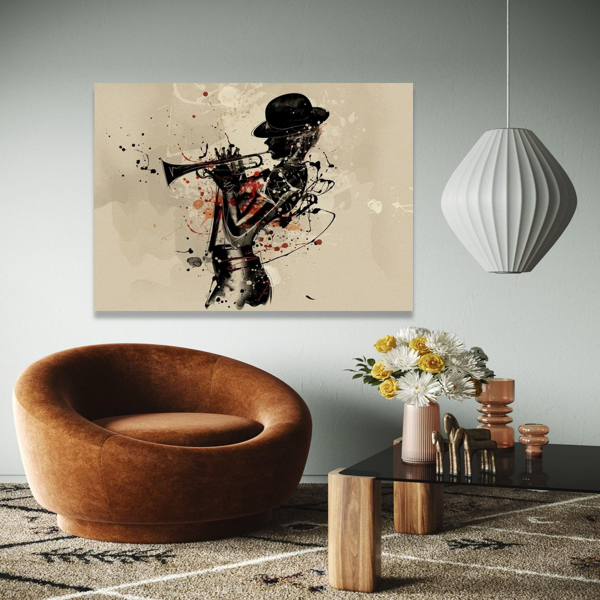 Jazz Musician Silhouette Canvas, Abstract Trumpet Player Wall Art, Music Lover Home Decor, Modern Artistic Gift Art, Home Decor, Print