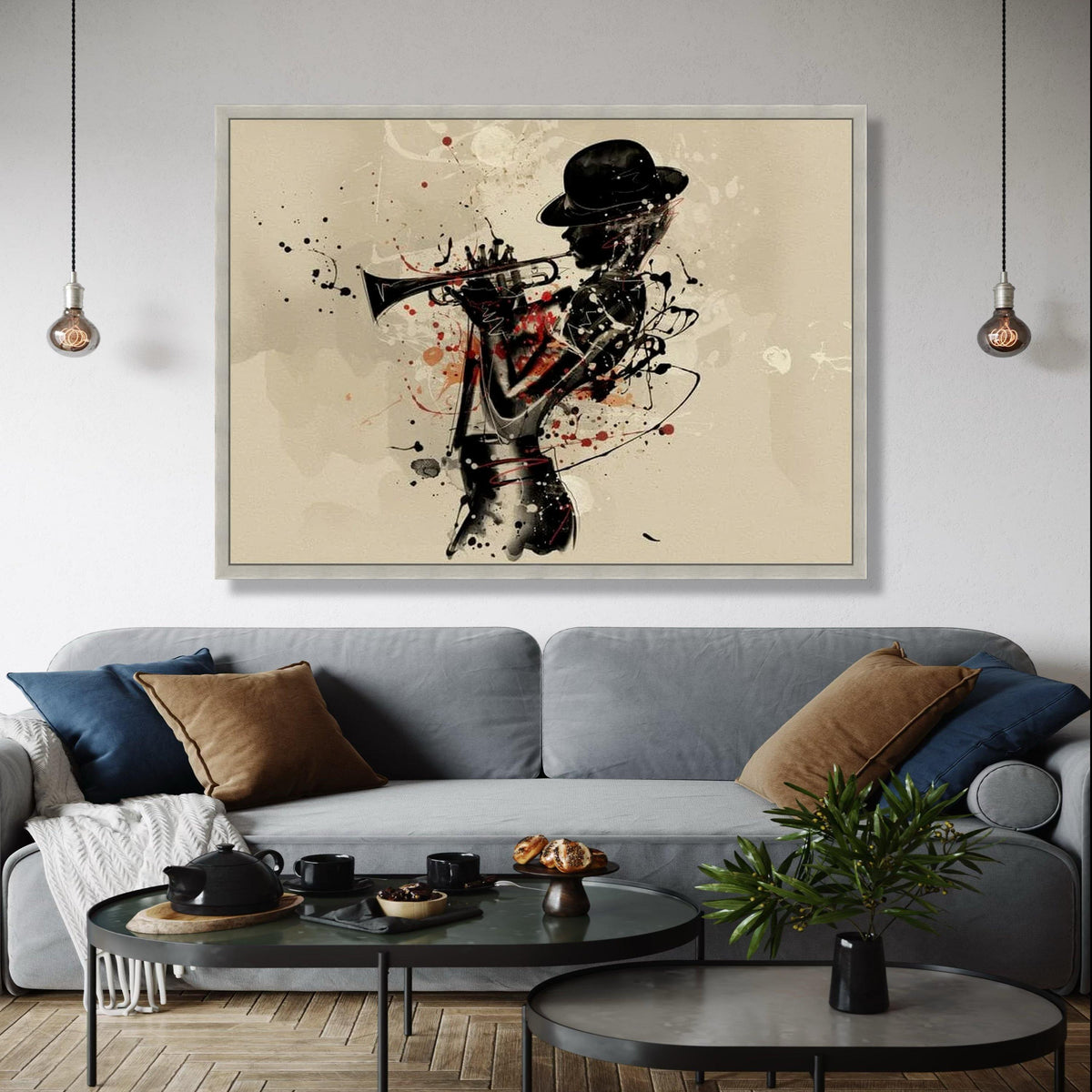 Jazz Musician Silhouette Canvas, Abstract Trumpet Player Wall Art, Music Lover Home Decor, Modern Artistic Gift Art, Home Decor, Print