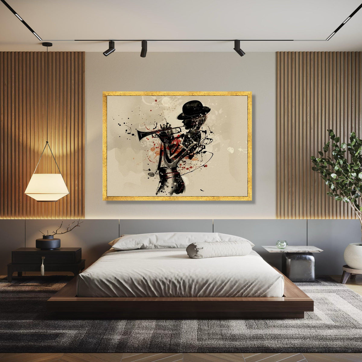 Jazz Musician Silhouette Canvas, Abstract Trumpet Player Wall Art, Music Lover Home Decor, Modern Artistic Gift Art, Home Decor, Print