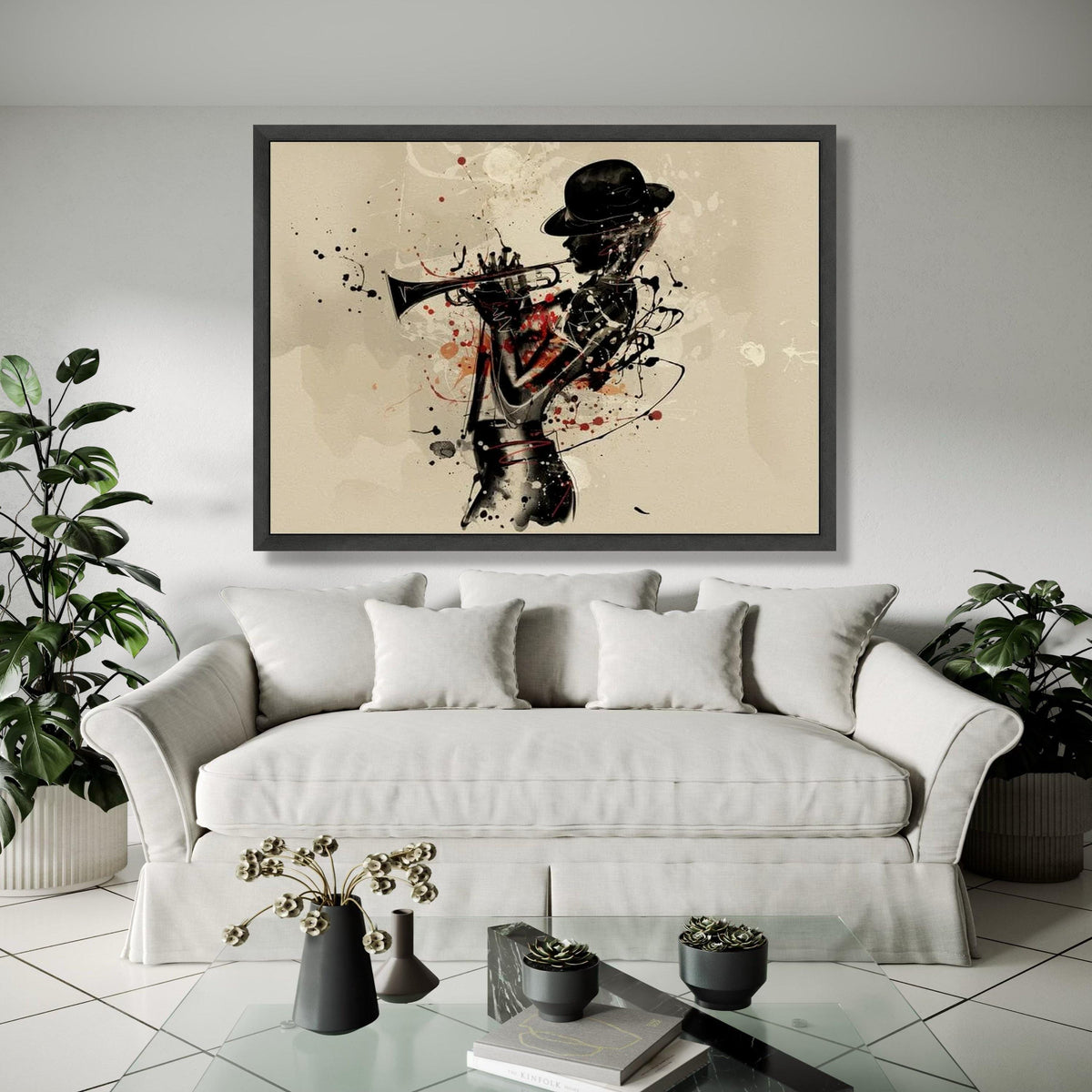 Jazz Musician Silhouette Canvas, Abstract Trumpet Player Wall Art, Music Lover Home Decor, Modern Artistic Gift Art, Home Decor, Print