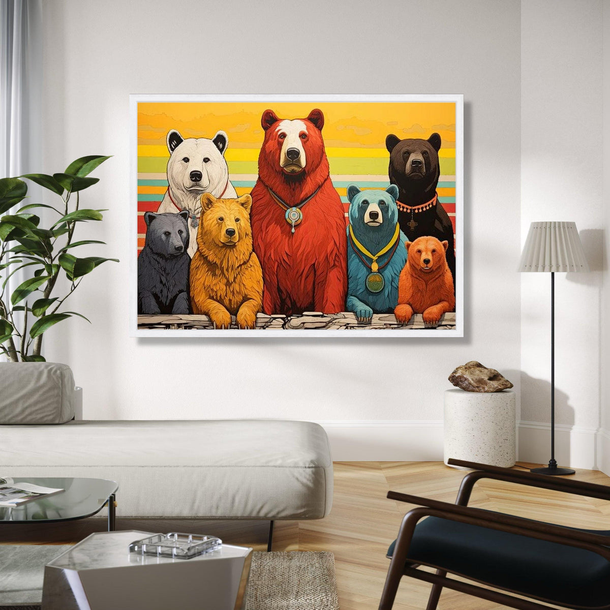 Colorful Bear Family Canvas, Modern Animal Wall Art, Rustic Woodland Decor, Vibrant Bear Portrait, Unique Gift Art, Home Decor, Print