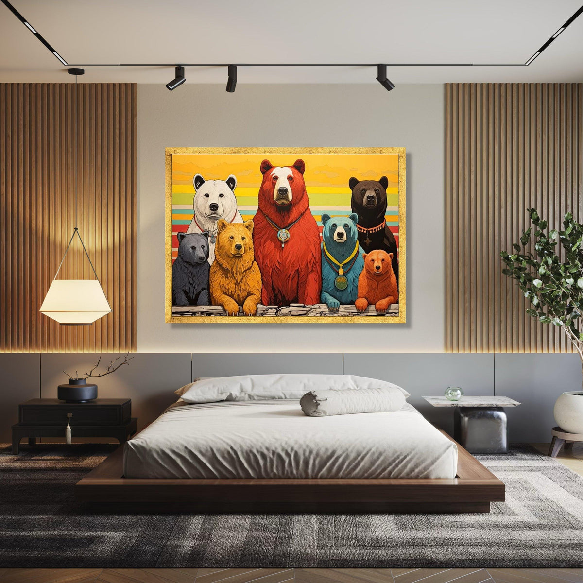 Colorful Bear Family Canvas, Modern Animal Wall Art, Rustic Woodland Decor, Vibrant Bear Portrait, Unique Gift Art, Home Decor, Print