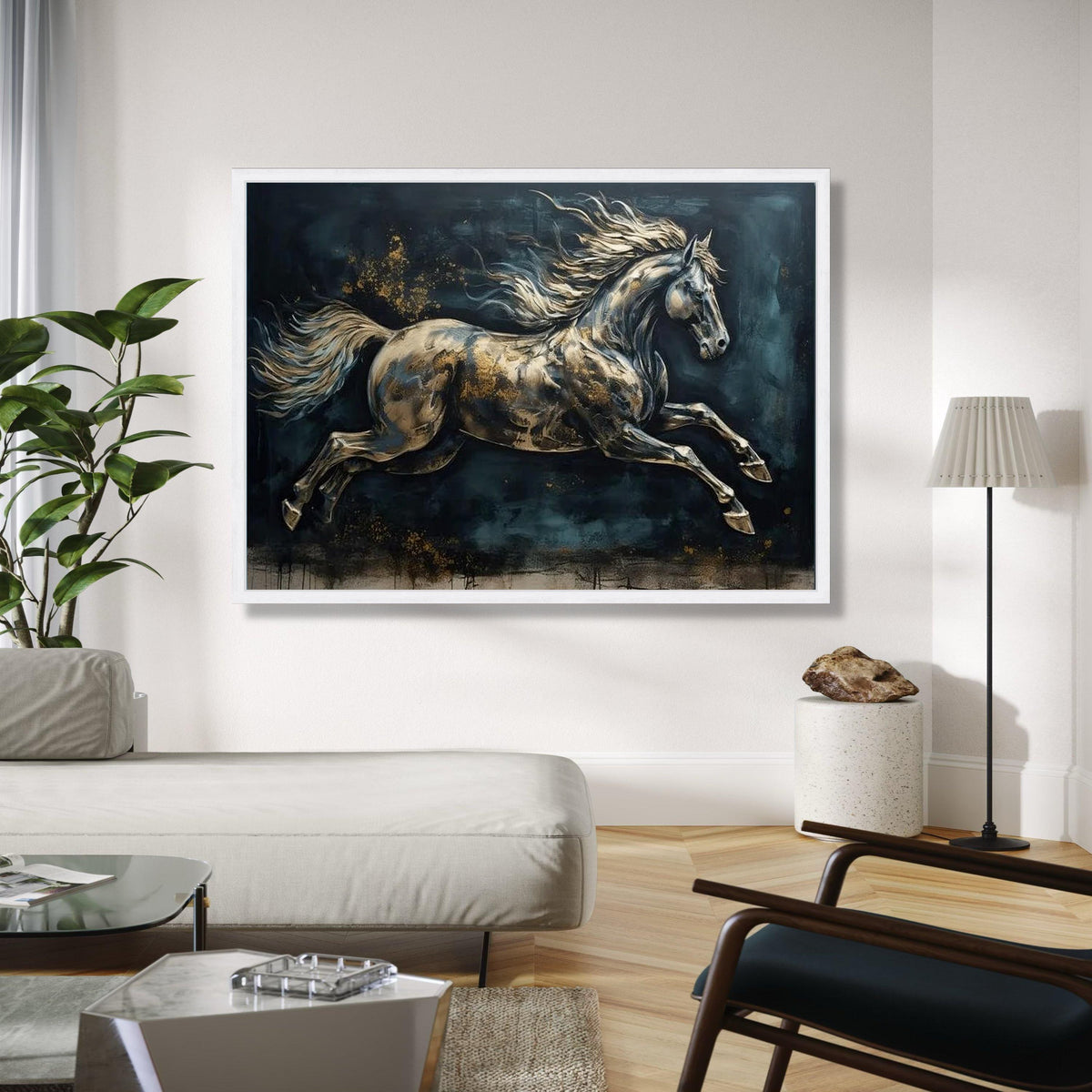Majestic Running Horse Canvas Art, Metallic Effect Equestrian Wall Decor, Dynamic Animal Painting, Modern Home Gift Art, Home Decor, Print