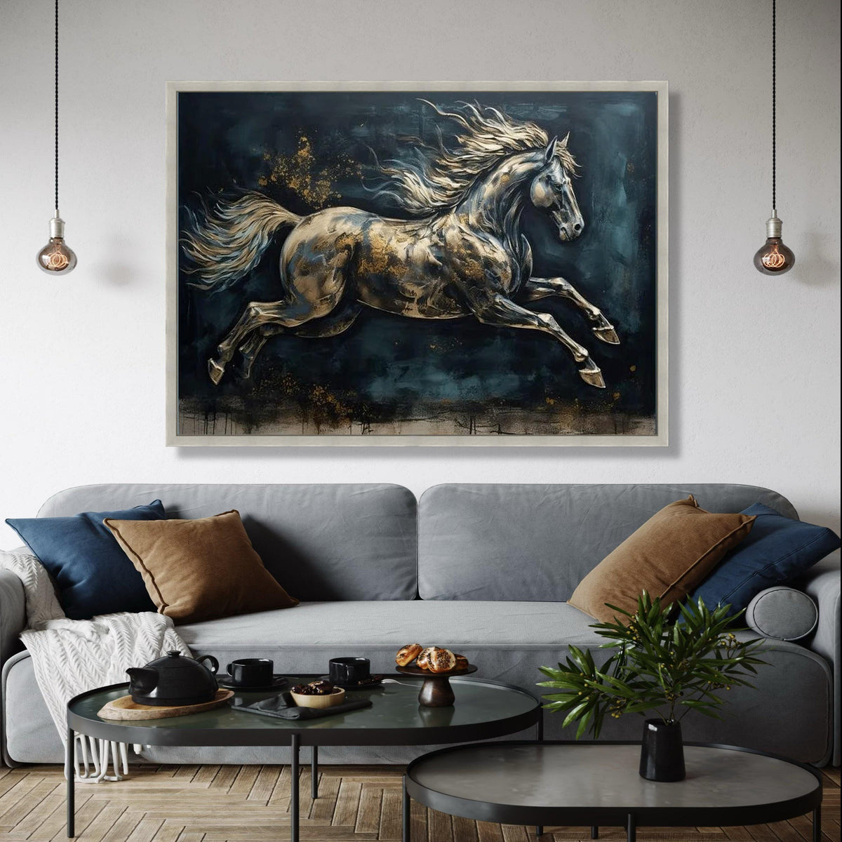 Majestic Running Horse Canvas Art, Metallic Effect Equestrian Wall Decor, Dynamic Animal Painting, Modern Home Gift Art, Home Decor, Print