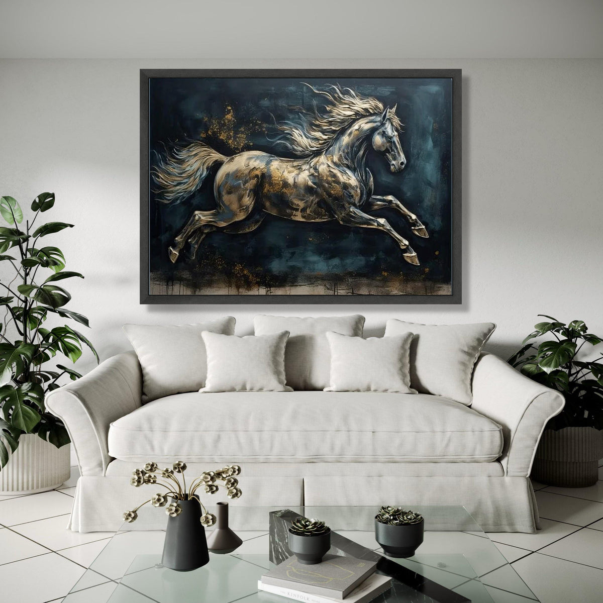 Majestic Running Horse Canvas Art, Metallic Effect Equestrian Wall Decor, Dynamic Animal Painting, Modern Home Gift Art, Home Decor, Print