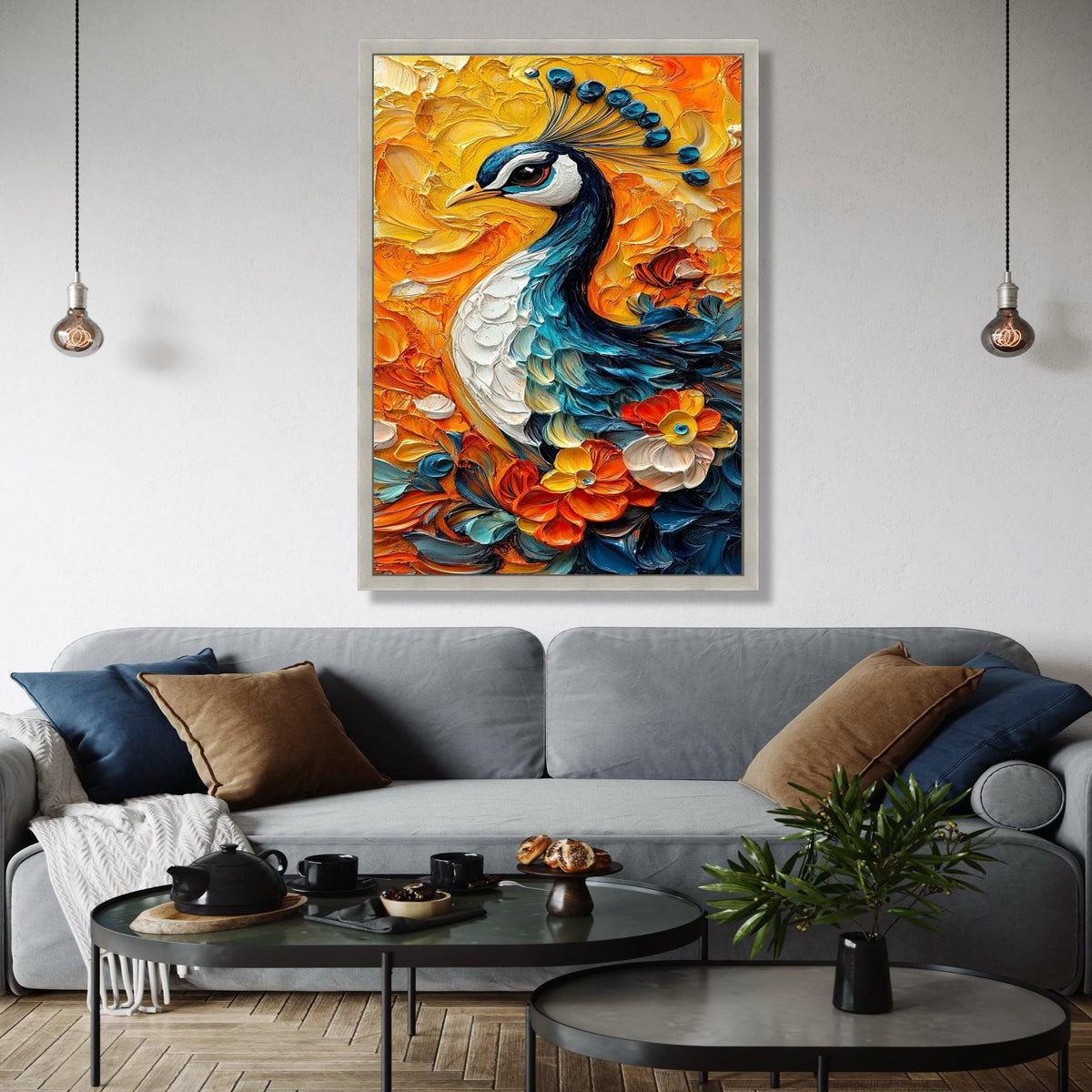 Vibrant Peacock Canvas Wall Art, Floral Painting, Colorful Bird Decor, Nature-Inspired Canvas, Home Decoration Gift Art, Home Decor, Print