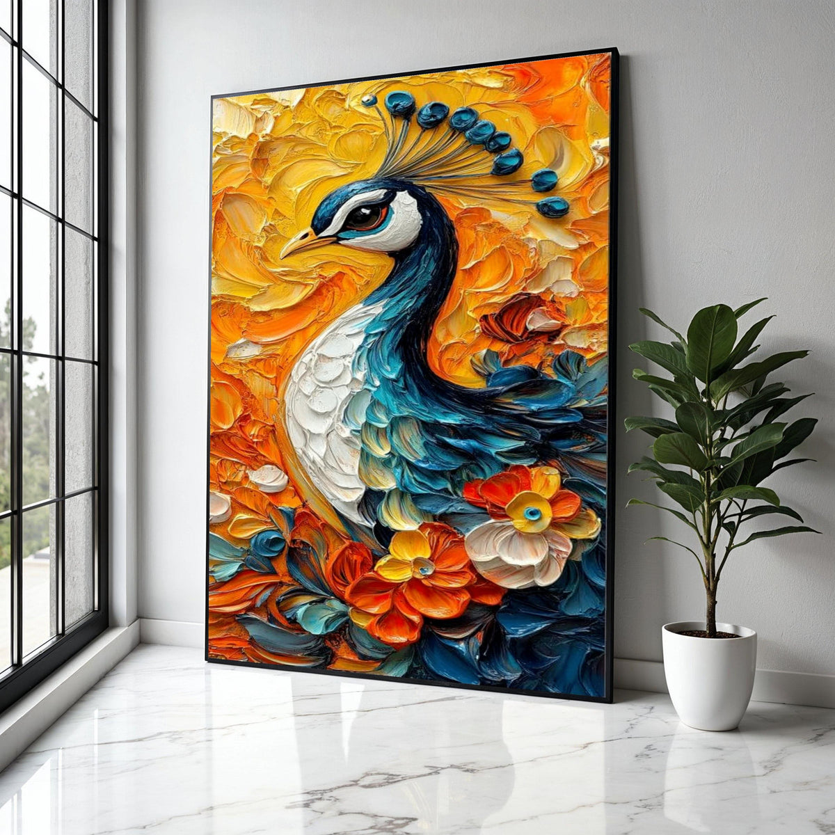 Vibrant Peacock Canvas Wall Art, Floral Painting, Colorful Bird Decor, Nature-Inspired Canvas, Home Decoration Gift Art, Home Decor, Print