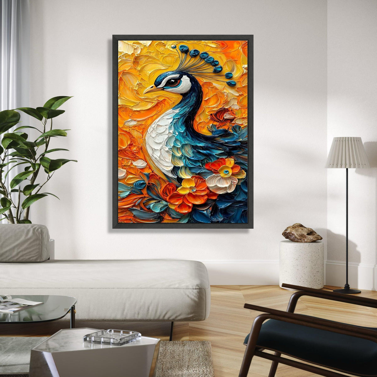 Vibrant Peacock Canvas Wall Art, Floral Painting, Colorful Bird Decor, Nature-Inspired Canvas, Home Decoration Gift Art, Home Decor, Print