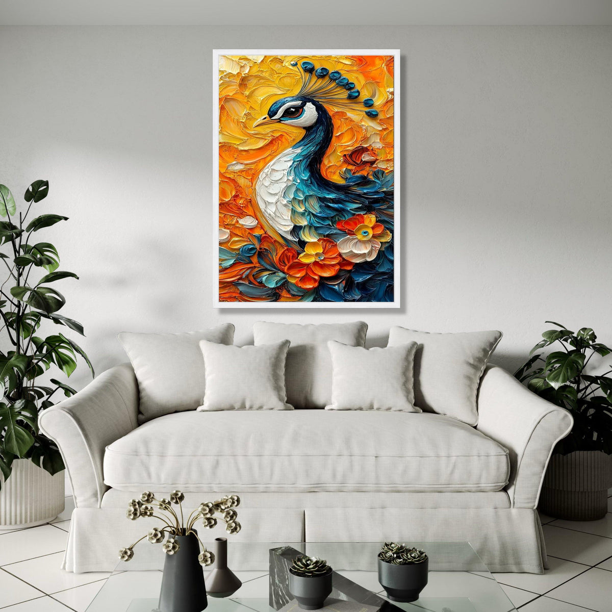 Vibrant Peacock Canvas Wall Art, Floral Painting, Colorful Bird Decor, Nature-Inspired Canvas, Home Decoration Gift Art, Home Decor, Print