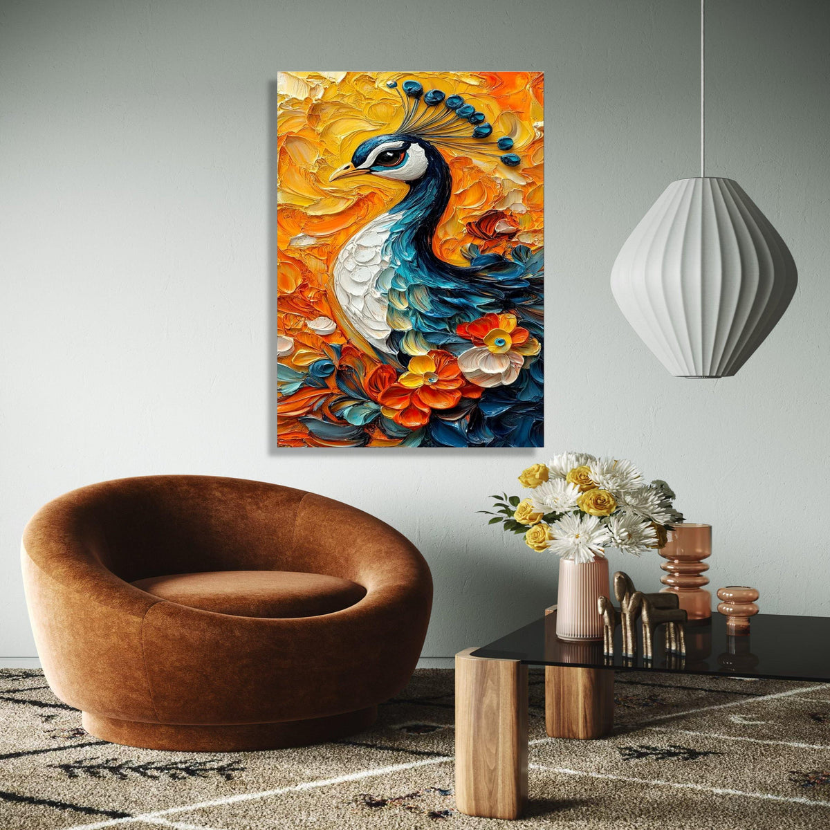 Vibrant Peacock Canvas Wall Art, Floral Painting, Colorful Bird Decor, Nature-Inspired Canvas, Home Decoration Gift Art, Home Decor, Print