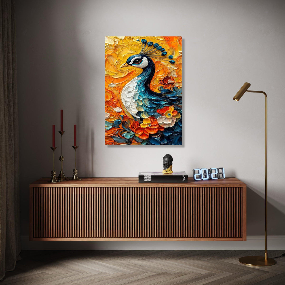 Vibrant Peacock Canvas Wall Art, Floral Painting, Colorful Bird Decor, Nature-Inspired Canvas, Home Decoration Gift Art, Home Decor, Print