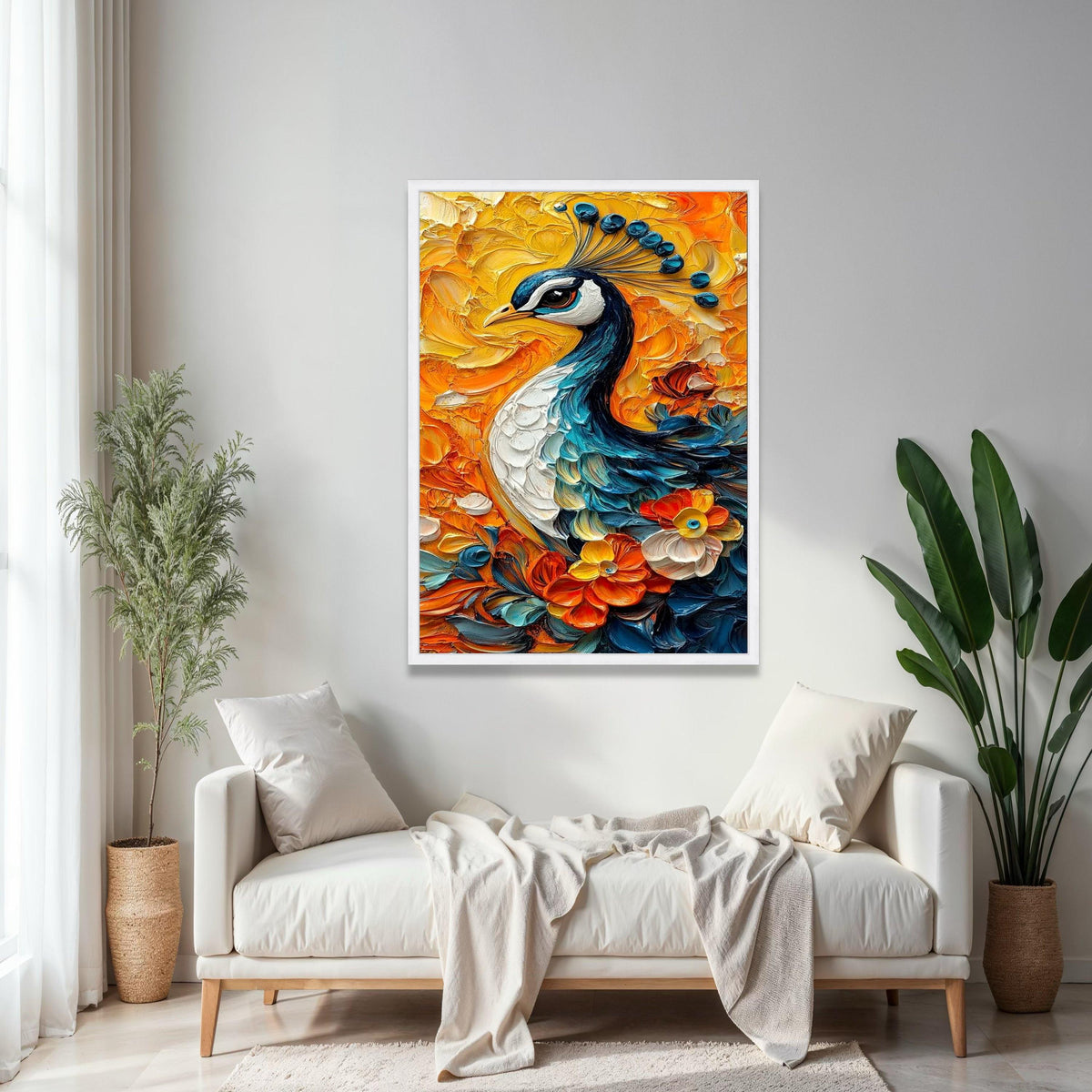 Vibrant Peacock Canvas Wall Art, Floral Painting, Colorful Bird Decor, Nature-Inspired Canvas, Home Decoration Gift Art, Home Decor, Print
