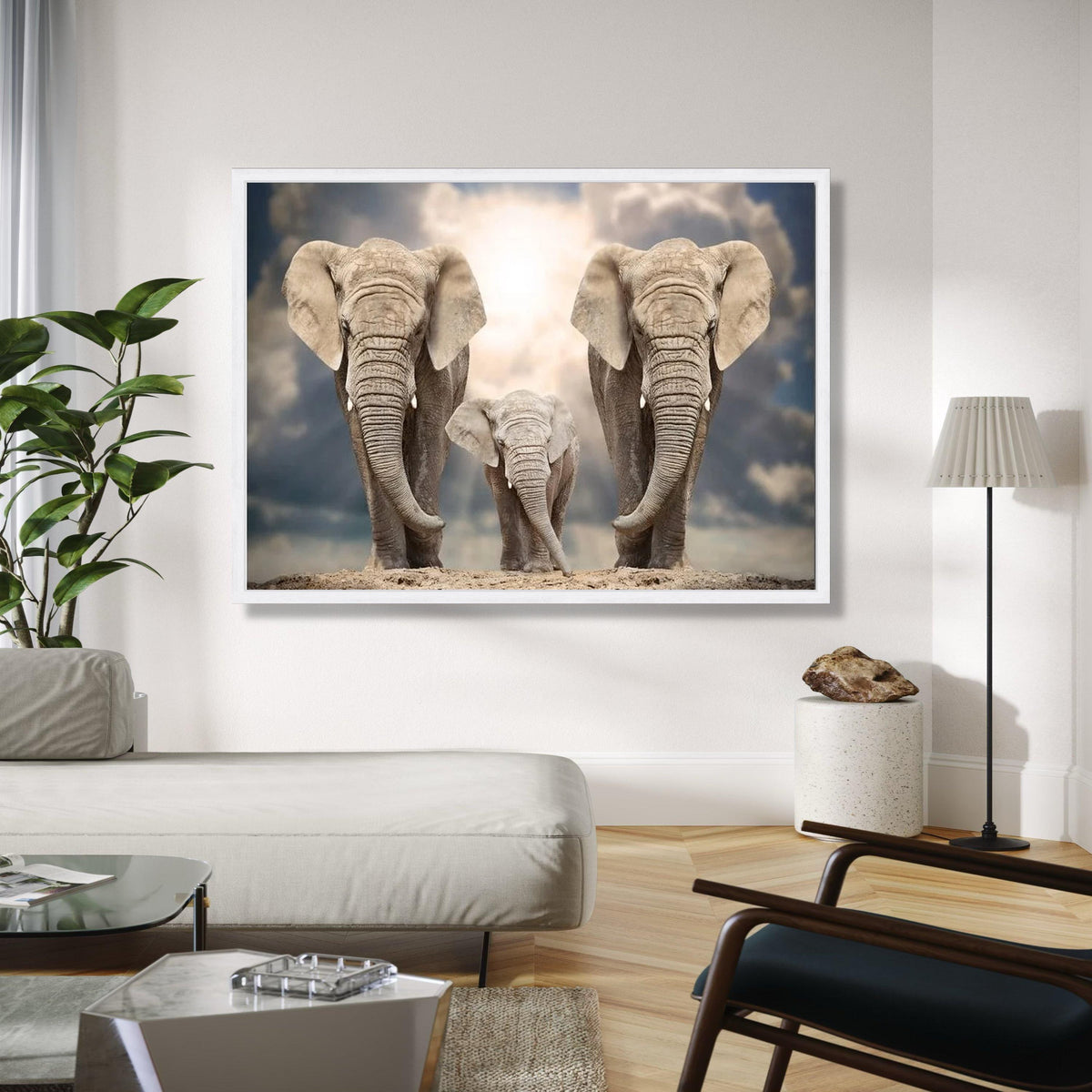 Majestic Elephant Family Canvas, Safari Wildlife Wall Art, Nature Animal Canvas Decor, Elephant Herd Artwork, Gift Art, Home Decor, Print