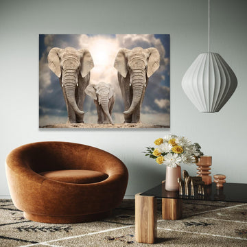 Majestic Elephant Family Canvas, Safari Wildlife Wall Art, Nature Animal Canvas Decor, Elephant Herd Artwork, Gift Art, Home Decor, Print