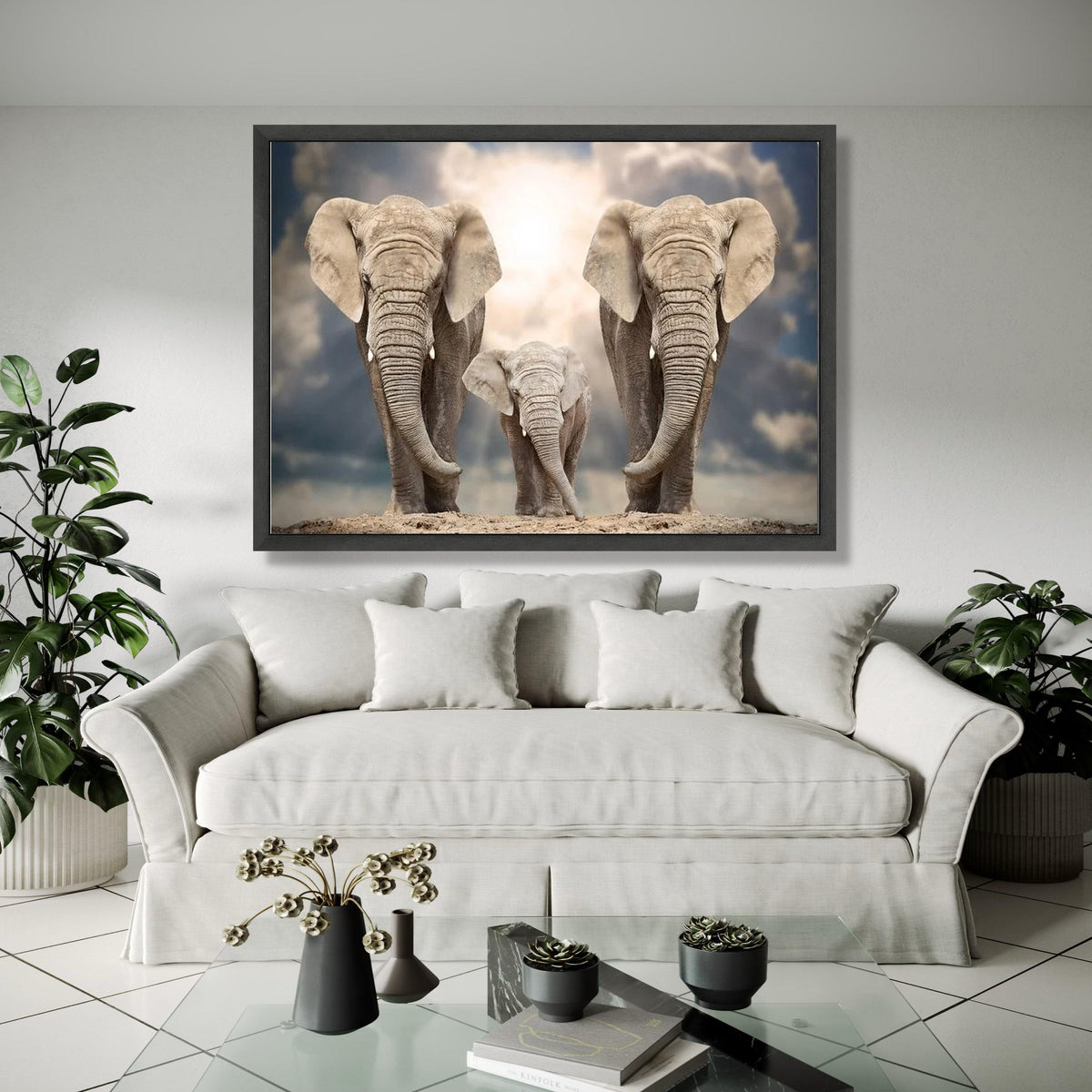 Majestic Elephant Family Canvas, Safari Wildlife Wall Art, Nature Animal Canvas Decor, Elephant Herd Artwork, Gift Art, Home Decor, Print