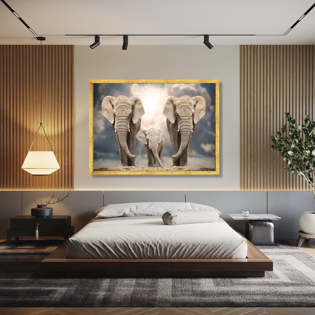 Majestic Elephant Family Canvas, Safari Wildlife Wall Art, Nature Animal Canvas Decor, Elephant Herd Artwork, Gift Art, Home Decor, Print