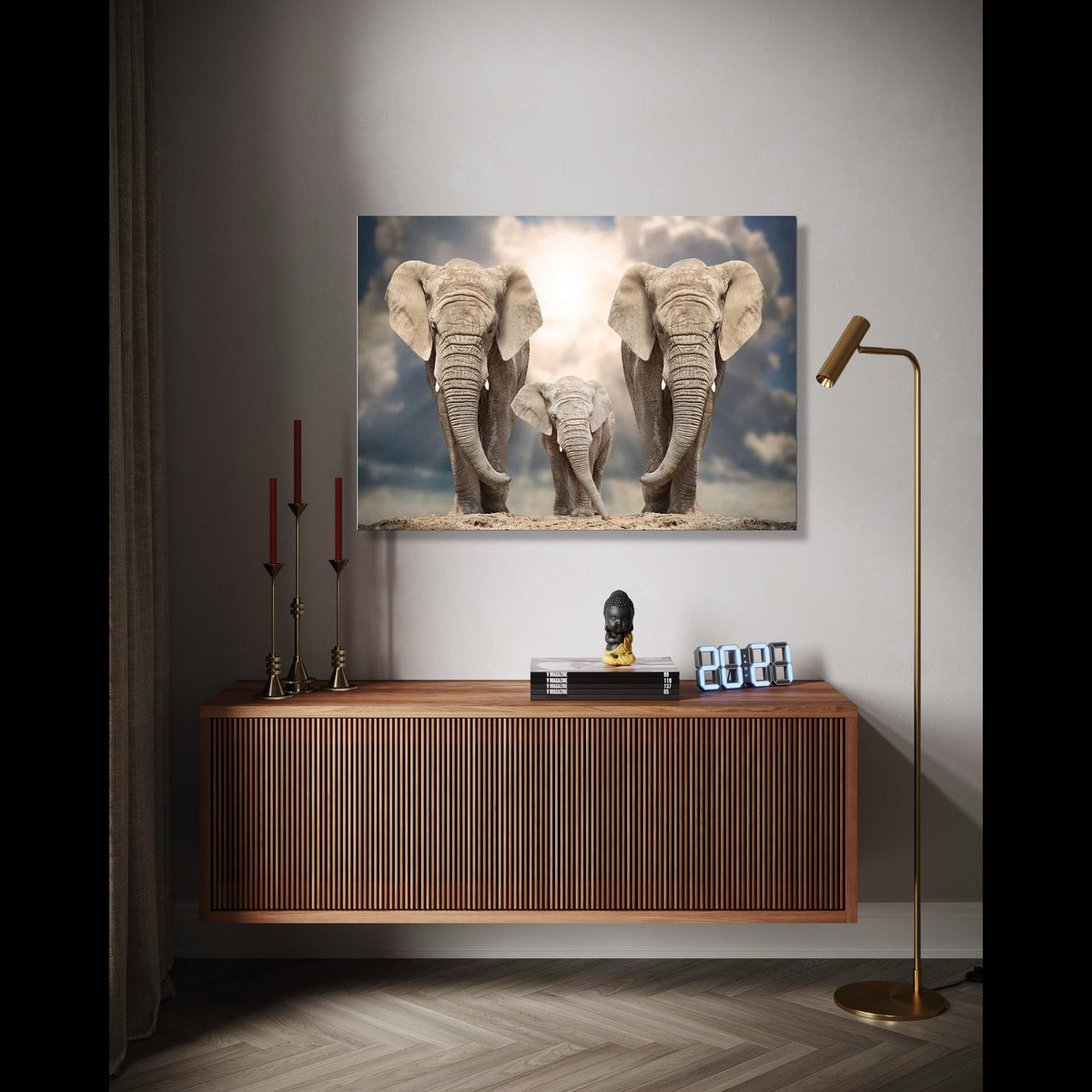Majestic Elephant Family Canvas, Safari Wildlife Wall Art, Nature Animal Canvas Decor, Elephant Herd Artwork, Gift Art, Home Decor, Print
