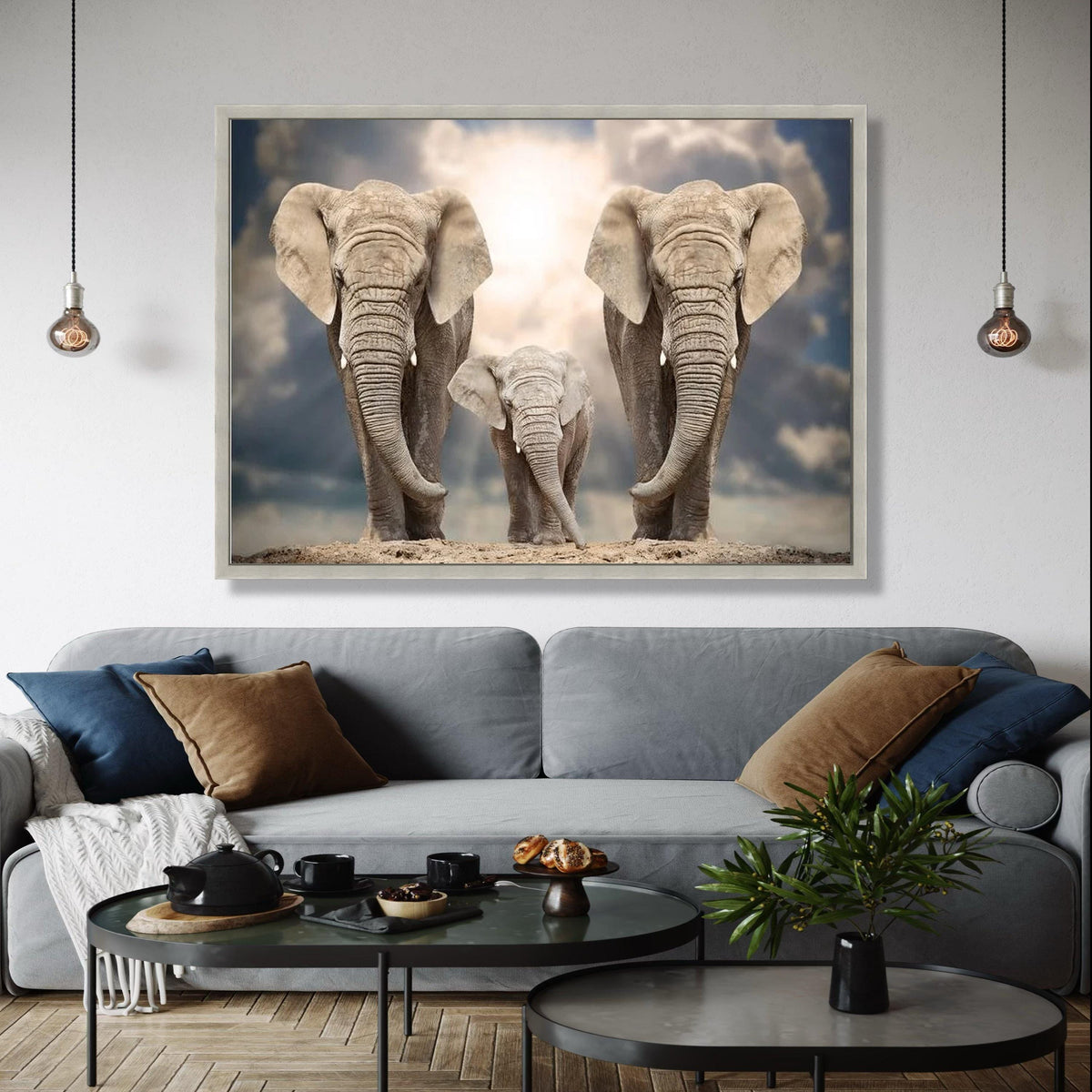 Majestic Elephant Family Canvas, Safari Wildlife Wall Art, Nature Animal Canvas Decor, Elephant Herd Artwork, Gift Art, Home Decor, Print
