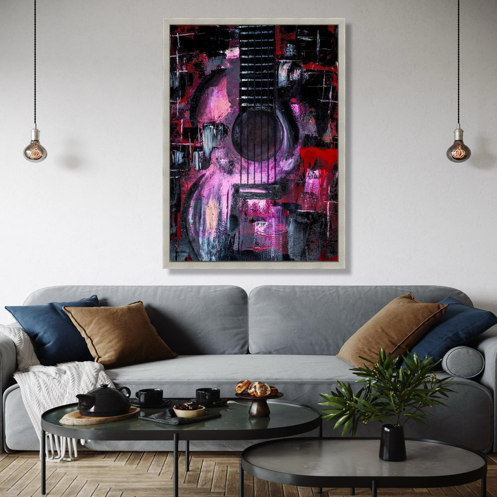 Abstract Guitar Canvas Wall Art, Musical Instrument Painting, Modern Music Decor, Purple and Red Art, Rock and Gift Art, Home Decor, Print