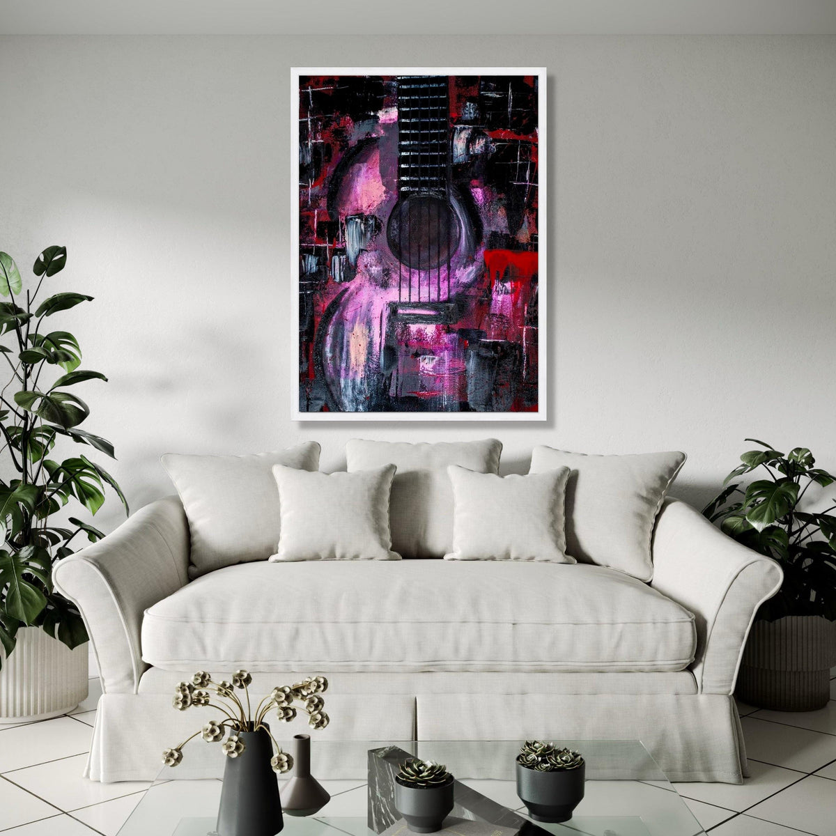 Abstract Guitar Canvas Wall Art, Musical Instrument Painting, Modern Music Decor, Purple and Red Art, Rock and Gift Art, Home Decor, Print