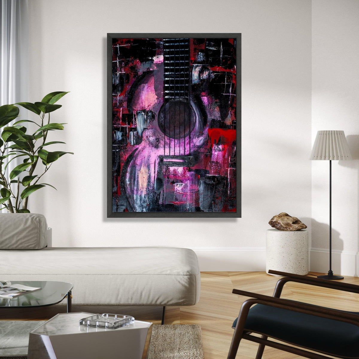 Abstract Guitar Canvas Wall Art, Musical Instrument Painting, Modern Music Decor, Purple and Red Art, Rock and Gift Art, Home Decor, Print