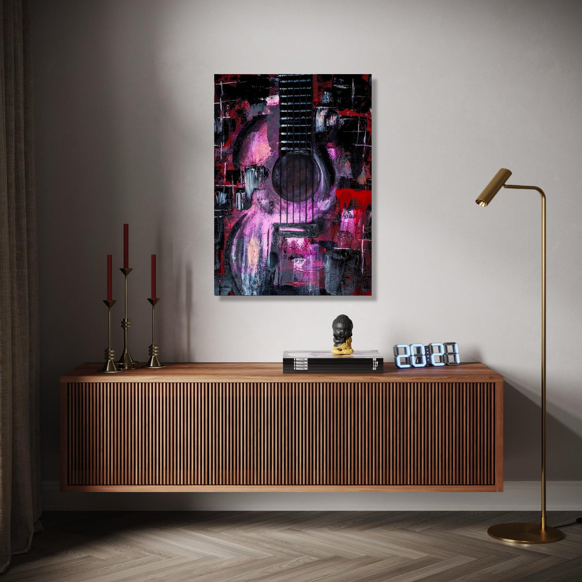 Abstract Guitar Canvas Wall Art, Musical Instrument Painting, Modern Music Decor, Purple and Red Art, Rock and Gift Art, Home Decor, Print