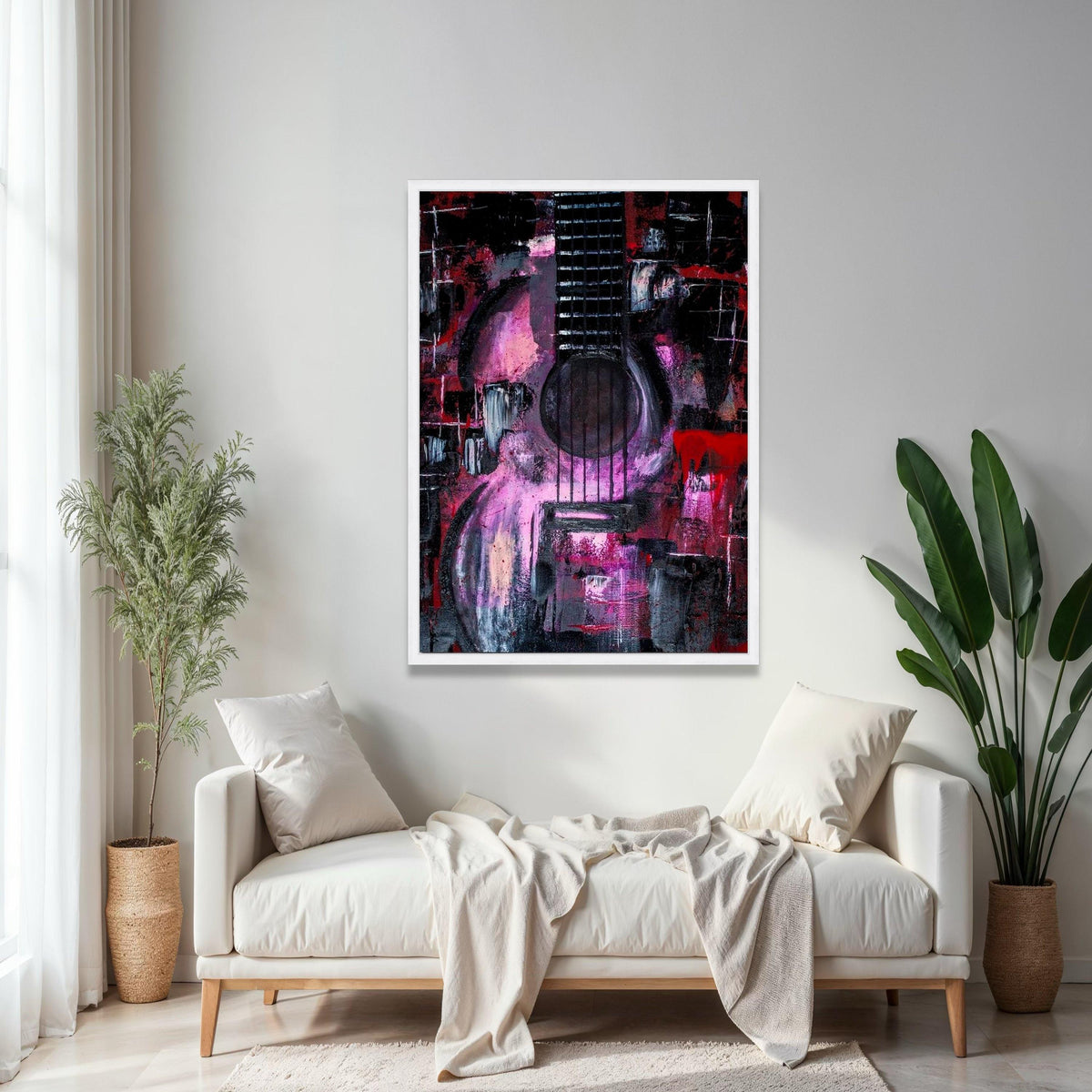 Abstract Guitar Canvas Wall Art, Musical Instrument Painting, Modern Music Decor, Purple and Red Art, Rock and Gift Art, Home Decor, Print