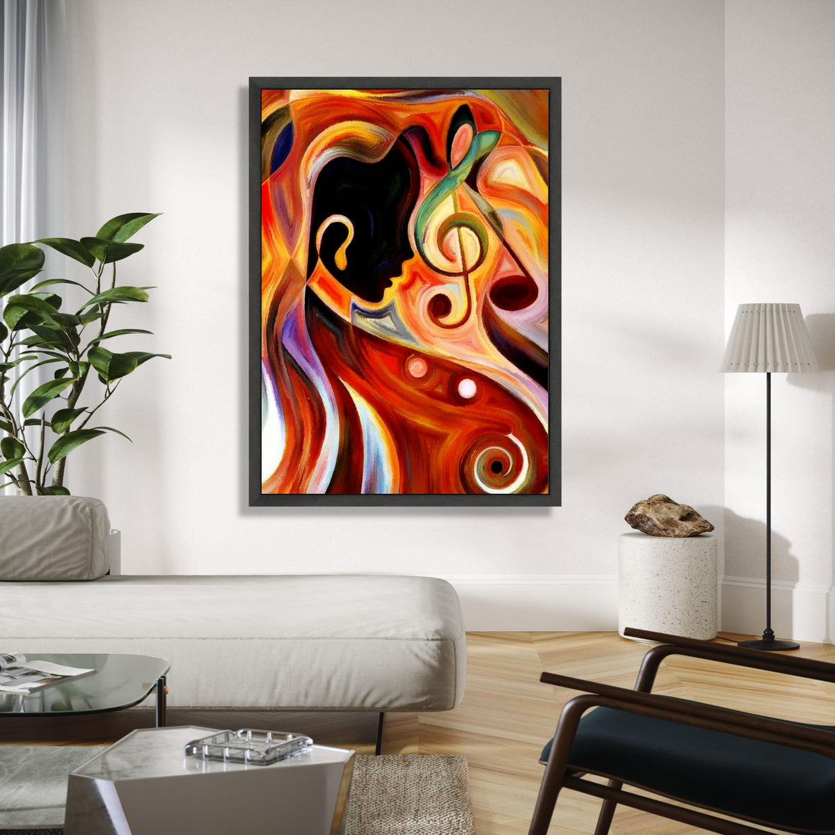 Abstract Musician Silhouette Canvas, Colorful Musical Notes Wall Art, Jazz Theme Canvas Decoration, Contemporary Gift Art, Home Decor, Print