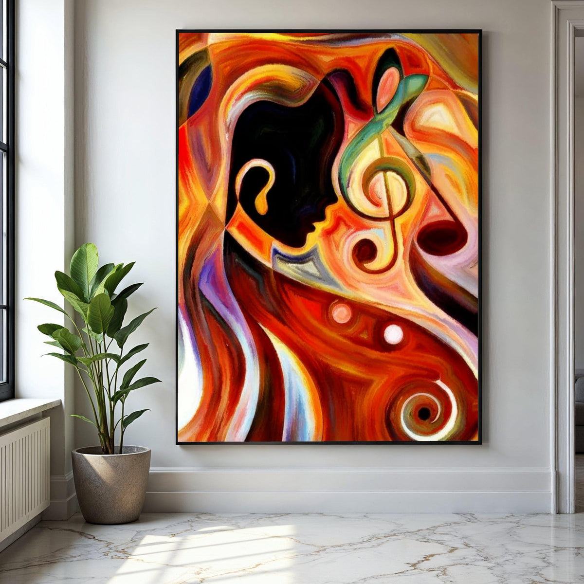 Abstract Musician Silhouette Canvas, Colorful Musical Notes Wall Art, Jazz Theme Canvas Decoration, Contemporary Gift Art, Home Decor, Print