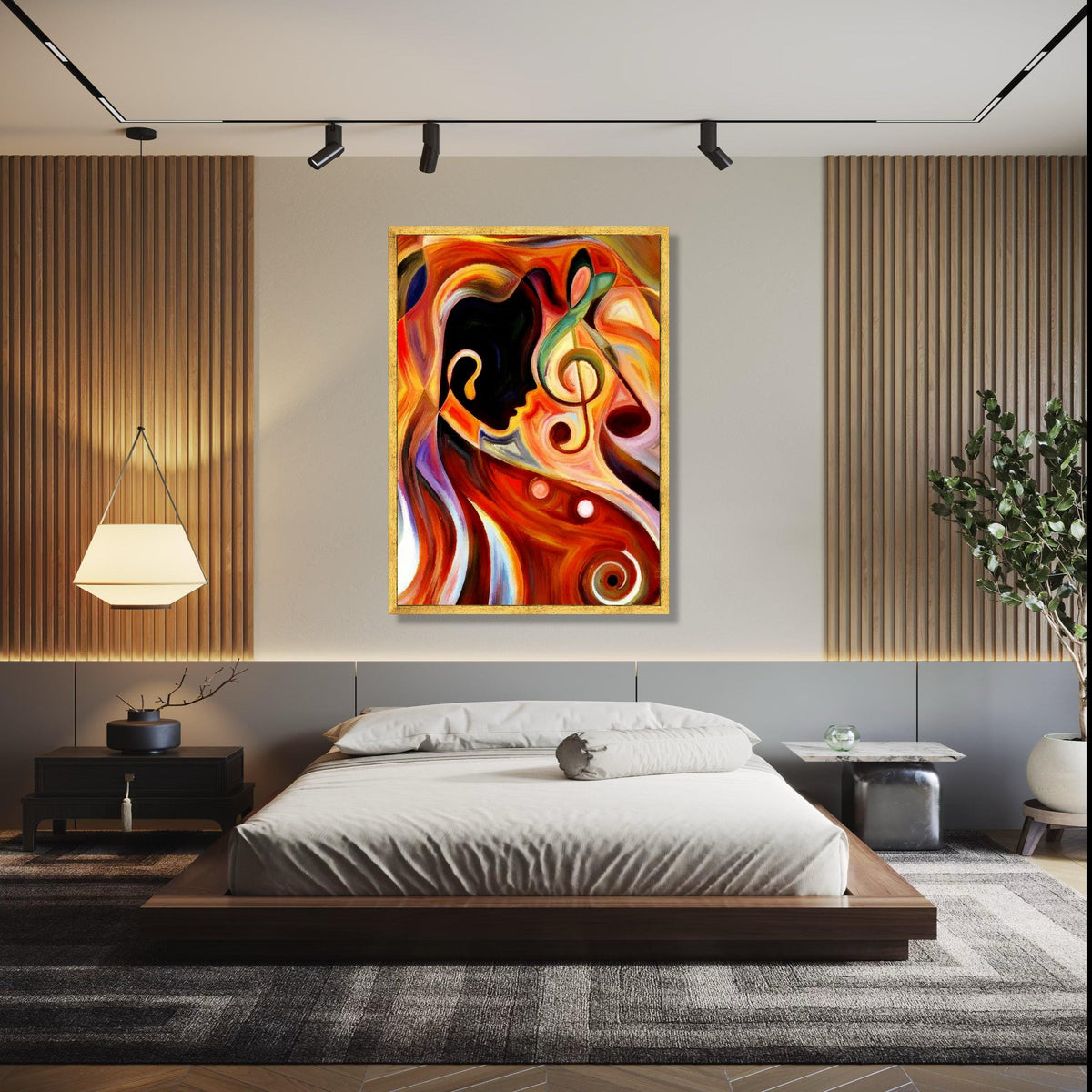 Abstract Musician Silhouette Canvas, Colorful Musical Notes Wall Art, Jazz Theme Canvas Decoration, Contemporary Gift Art, Home Decor, Print