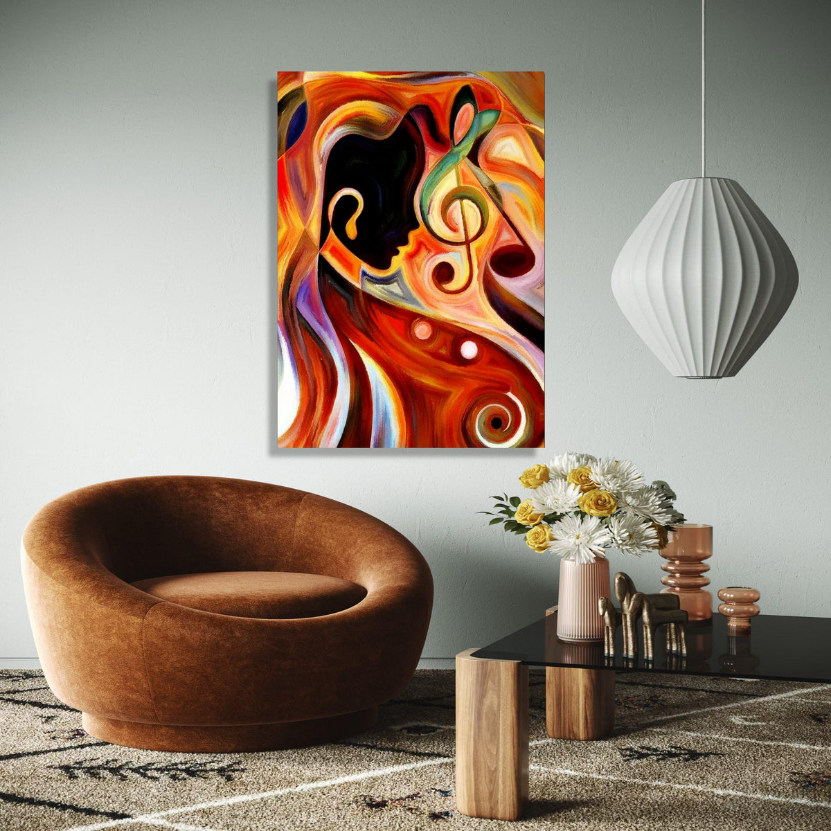 Abstract Musician Silhouette Canvas, Colorful Musical Notes Wall Art, Jazz Theme Canvas Decoration, Contemporary Gift Art, Home Decor, Print