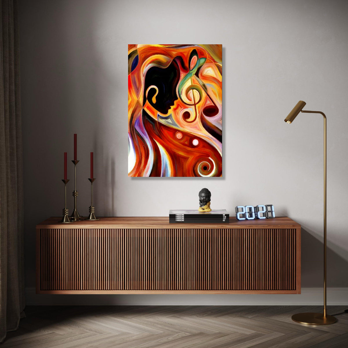 Abstract Musician Silhouette Canvas, Colorful Musical Notes Wall Art, Jazz Theme Canvas Decoration, Contemporary Gift Art, Home Decor, Print