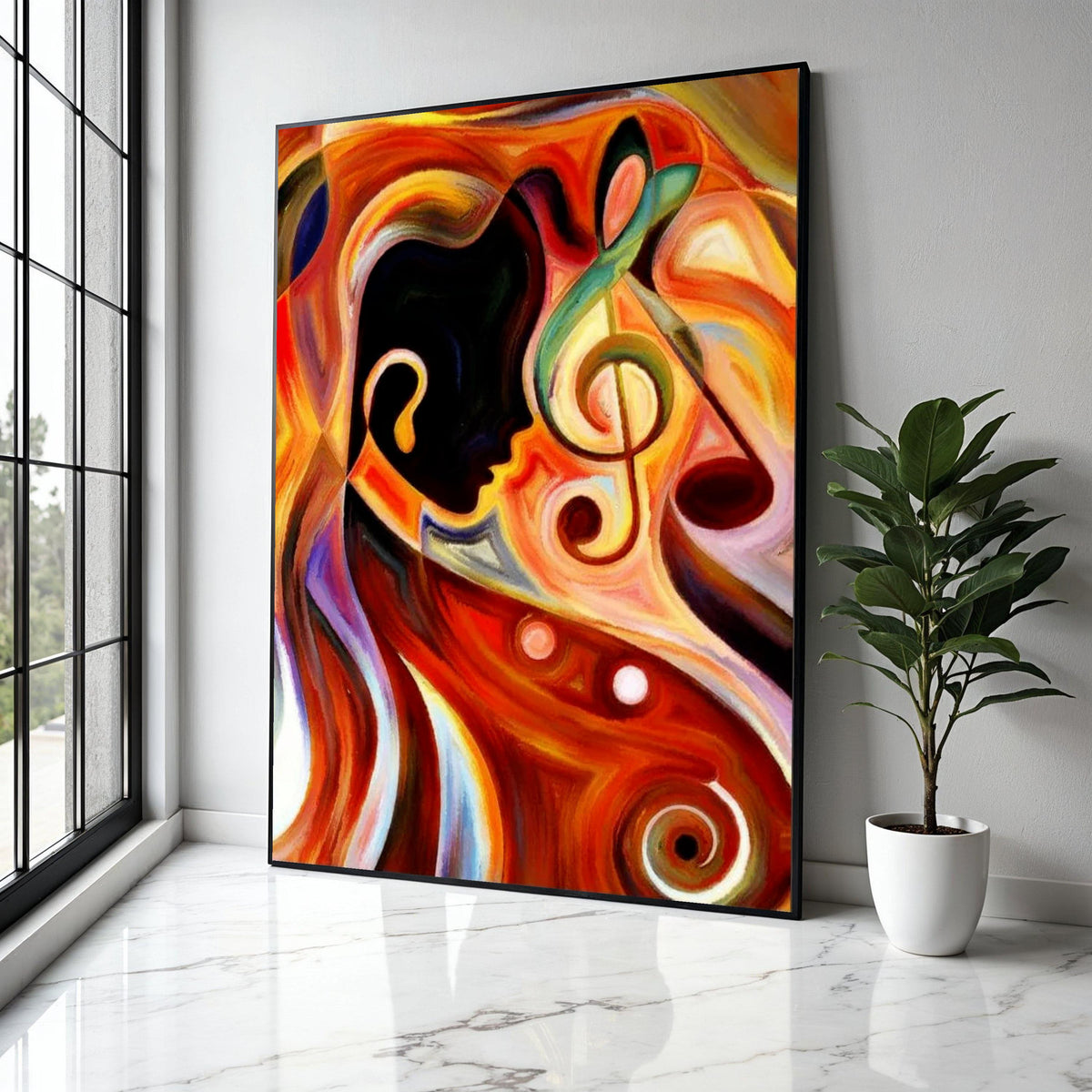 Abstract Musician Silhouette Canvas, Colorful Musical Notes Wall Art, Jazz Theme Canvas Decoration, Contemporary Gift Art, Home Decor, Print