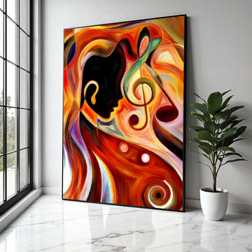 Abstract Musician Silhouette Canvas, Colorful Musical Notes Wall Art, Jazz Theme Canvas Decoration, Contemporary Gift Art, Home Decor, Print