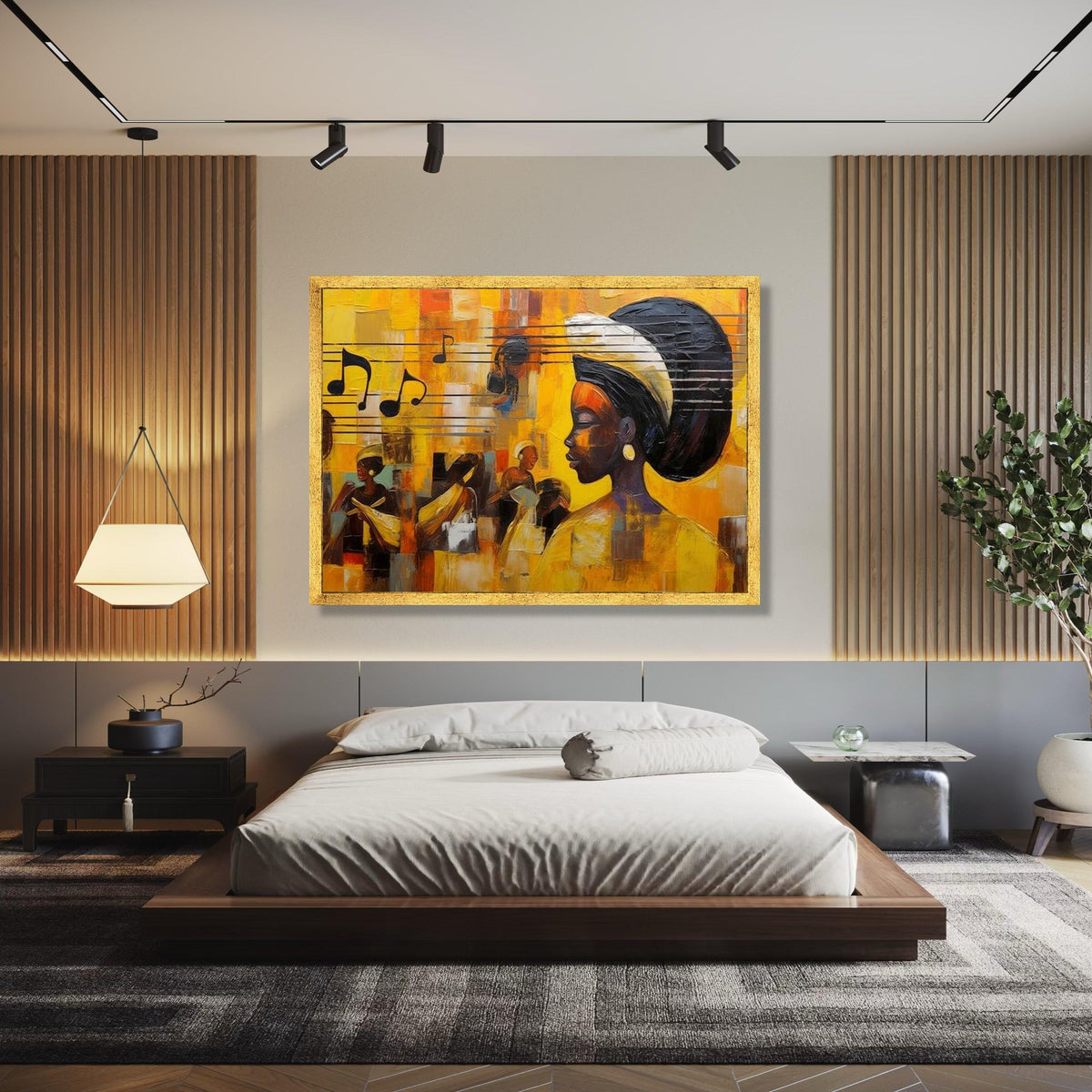 Vibrant African Woman Portrait Canvas, Musical Notes Wall Art, Contemporary Abstract Canvas, Ethnic Home Gift Art, Home Decor, Print