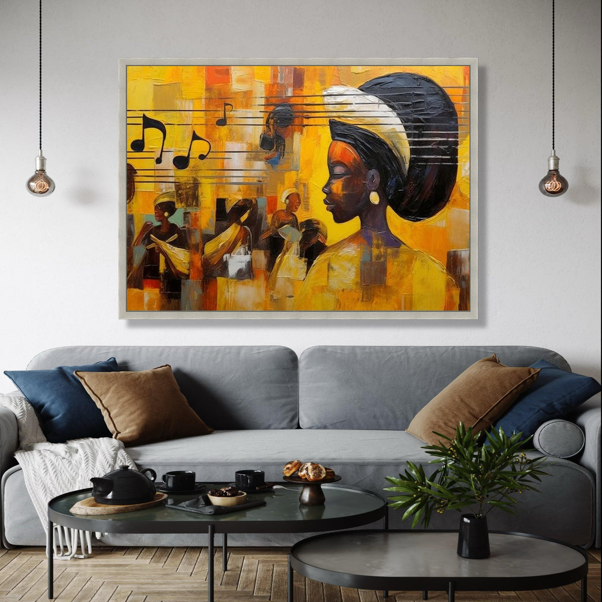 Vibrant African Woman Portrait Canvas, Musical Notes Wall Art, Contemporary Abstract Canvas, Ethnic Home Gift Art, Home Decor, Print