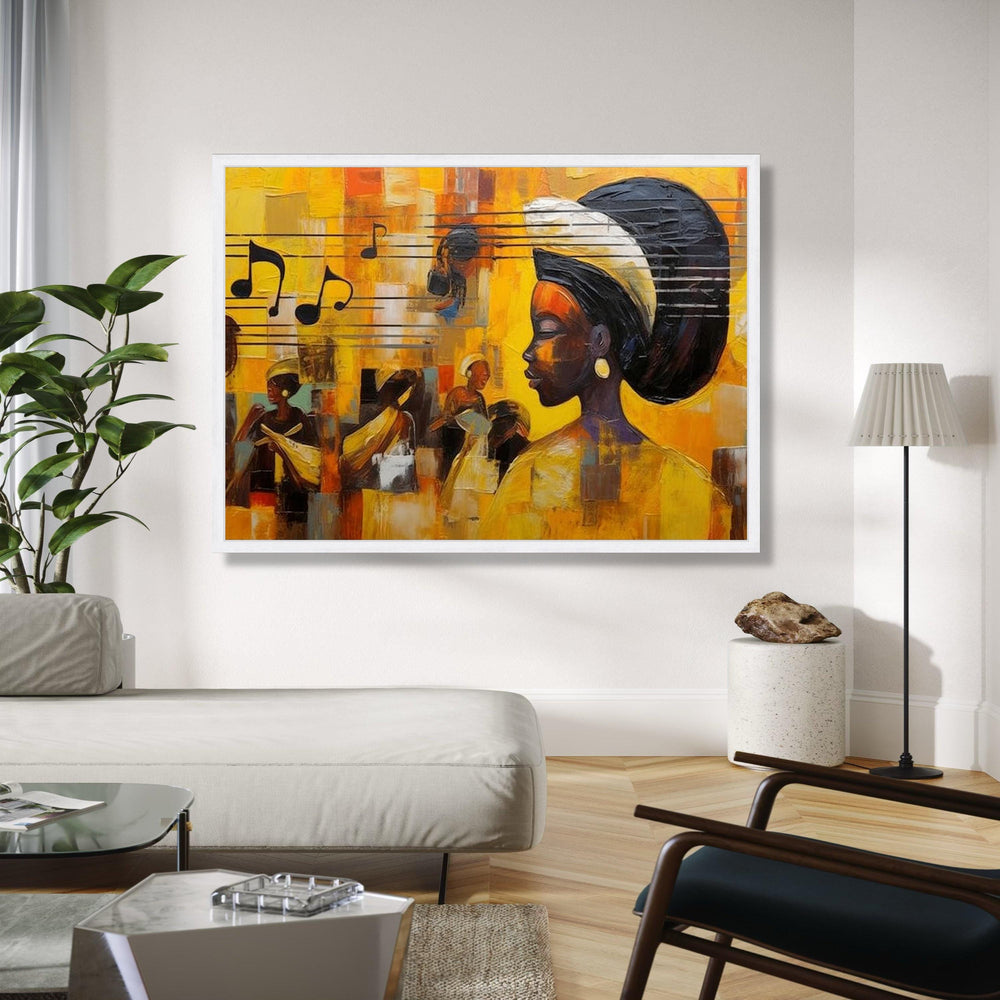 Vibrant African Woman Portrait Canvas, Musical Notes Wall Art, Contemporary Abstract Canvas, Ethnic Home Gift Art, Home Decor, Print