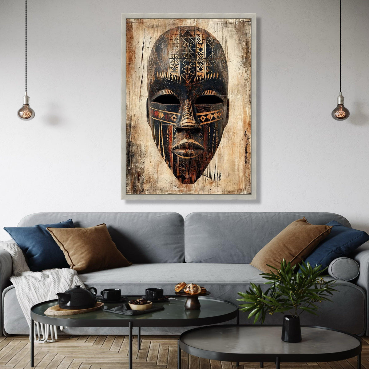 Tribal African Mask Canvas Wall Art, Ethnic Face Decor, Abstract Cultural Artwork, Rustic Tribal Pattern Canvas, Gift Art, Home Decor, Print