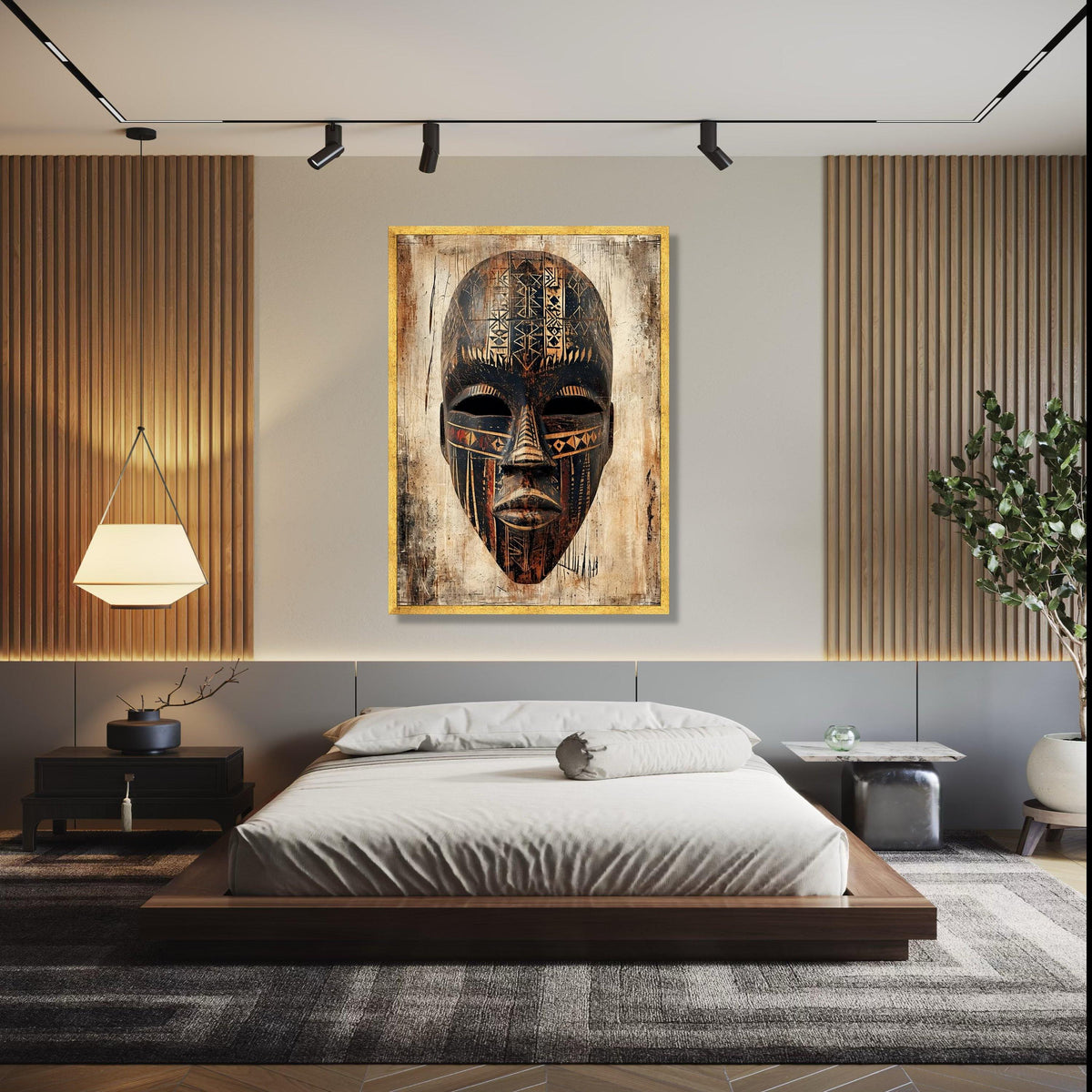Tribal African Mask Canvas Wall Art, Ethnic Face Decor, Abstract Cultural Artwork, Rustic Tribal Pattern Canvas, Gift Art, Home Decor, Print