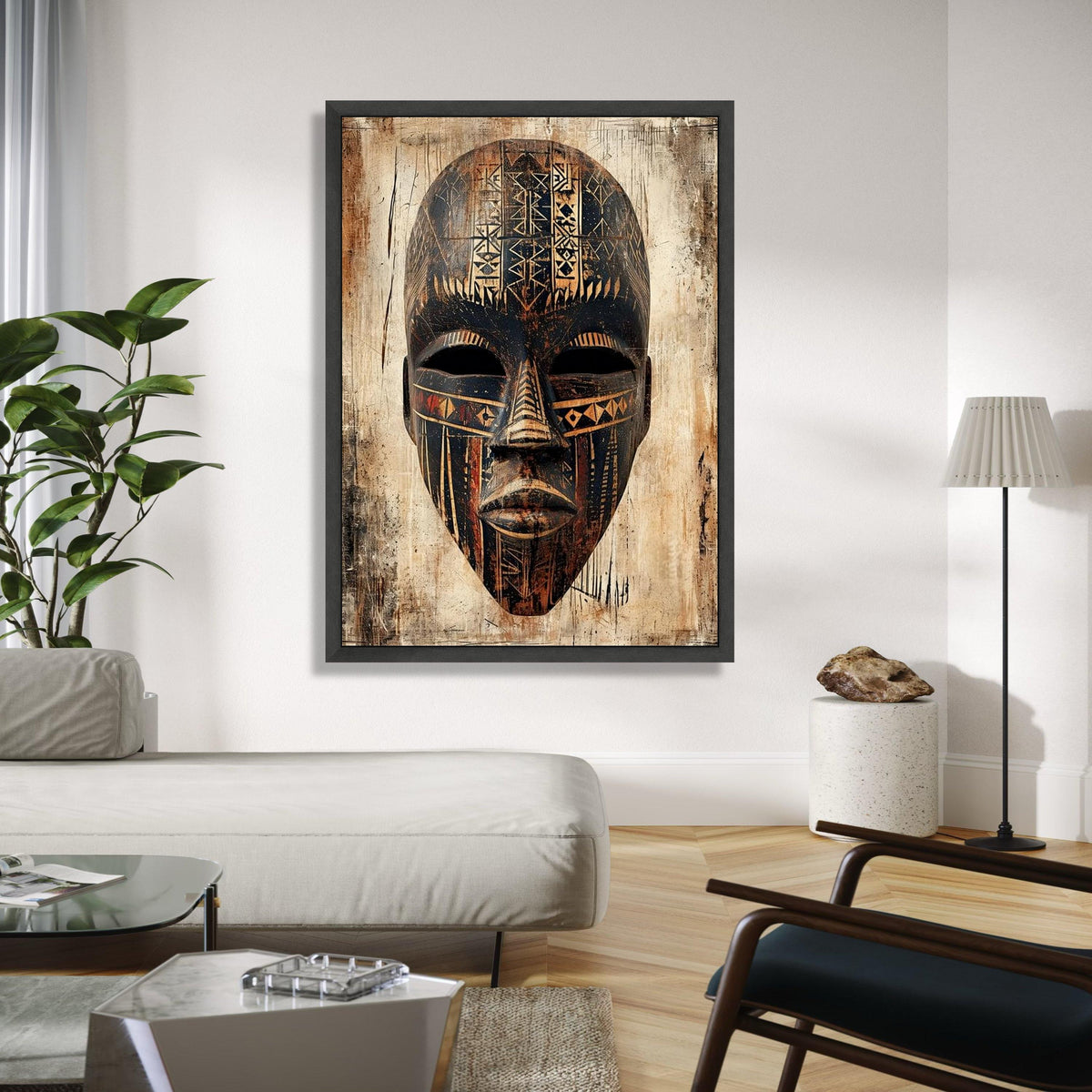 Tribal African Mask Canvas Wall Art, Ethnic Face Decor, Abstract Cultural Artwork, Rustic Tribal Pattern Canvas, Gift Art, Home Decor, Print