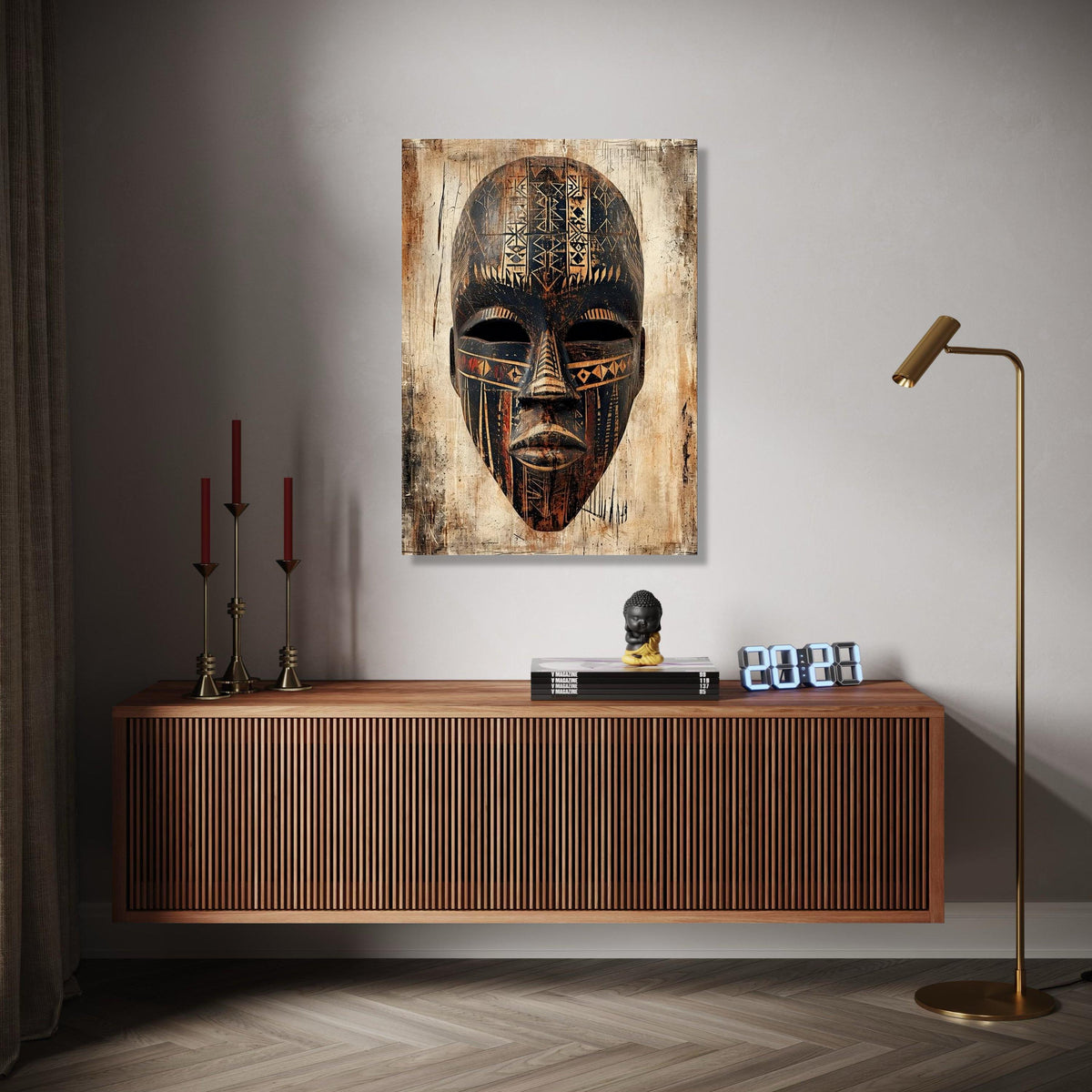 Tribal African Mask Canvas Wall Art, Ethnic Face Decor, Abstract Cultural Artwork, Rustic Tribal Pattern Canvas, Gift Art, Home Decor, Print