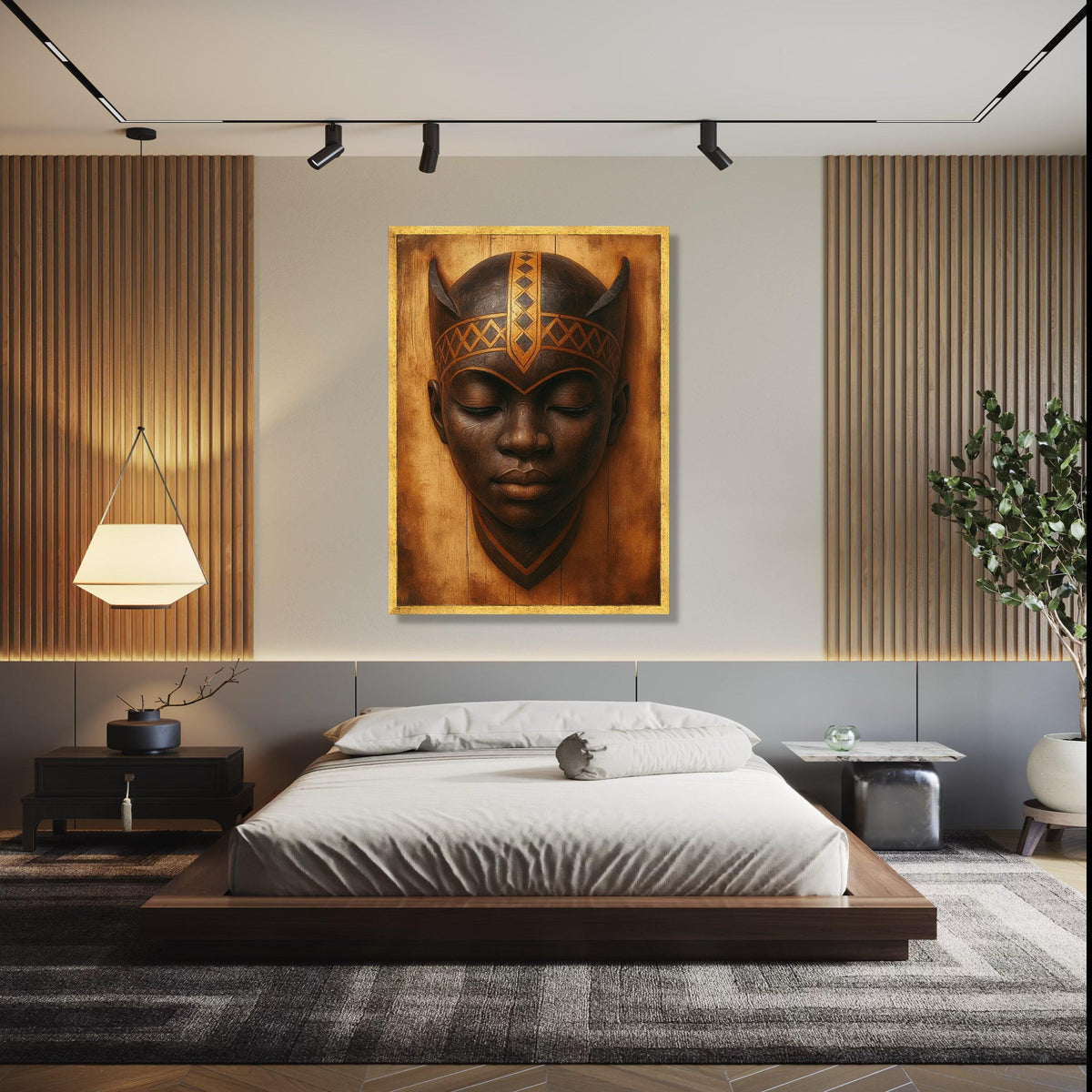 Tribal African Warrior Mask Canvas, Ethnic Wall Art, Cultural Home Decor, Handcrafted Mask Portrait, Rustic Gift Art, Home Decor, Print