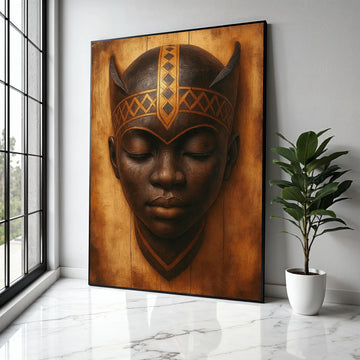 Tribal African Warrior Mask Canvas, Ethnic Wall Art, Cultural Home Decor, Handcrafted Mask Portrait, Rustic Gift Art, Home Decor, Print